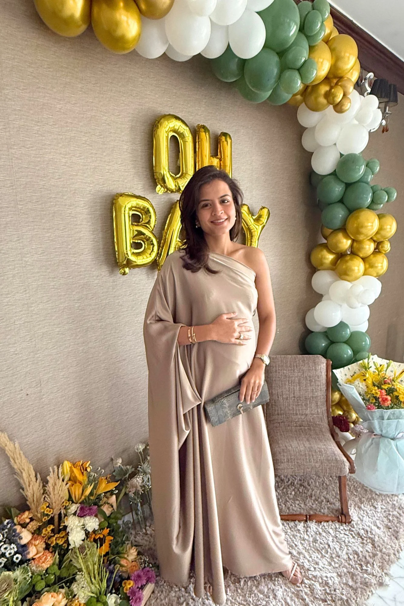Luxe Golden Glow Satin Maternity Gown - Chenance