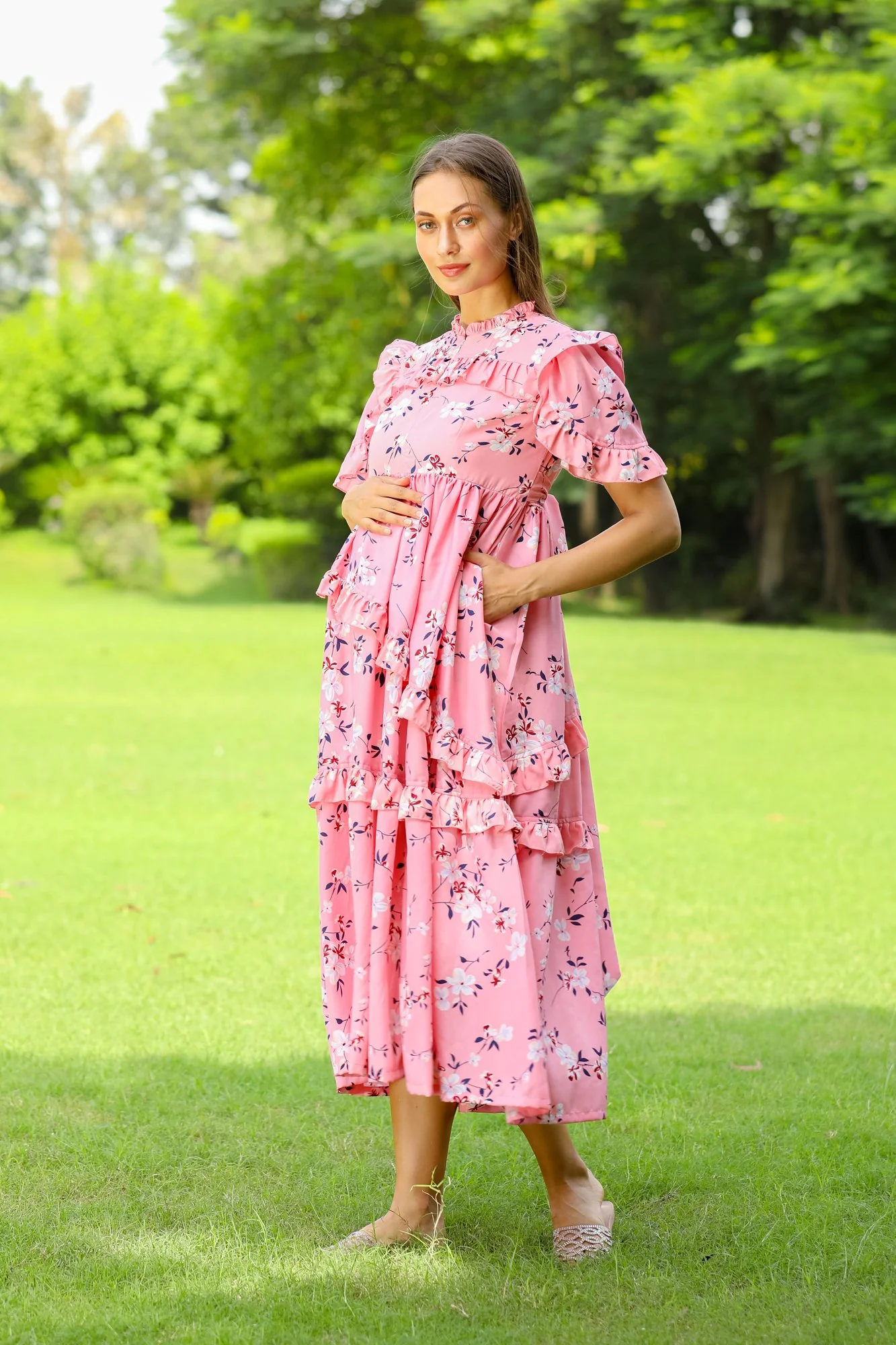 Bubblegum Blossom Maternity & Nursing Frill Dress - Chenance