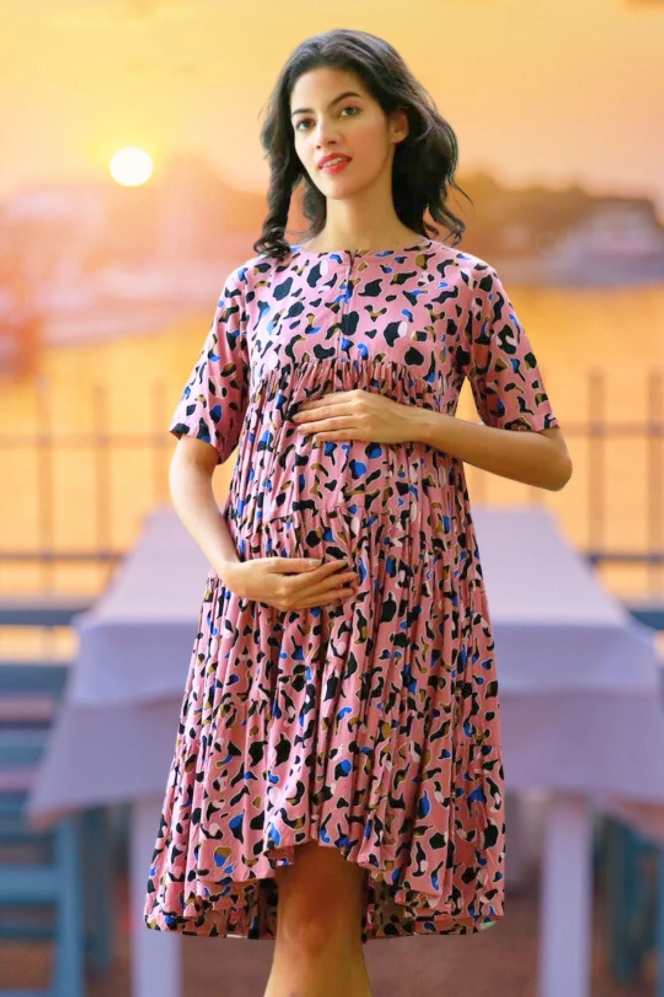 Rouge Animal Print Maternity & Nursing Layered Dress - Chenance