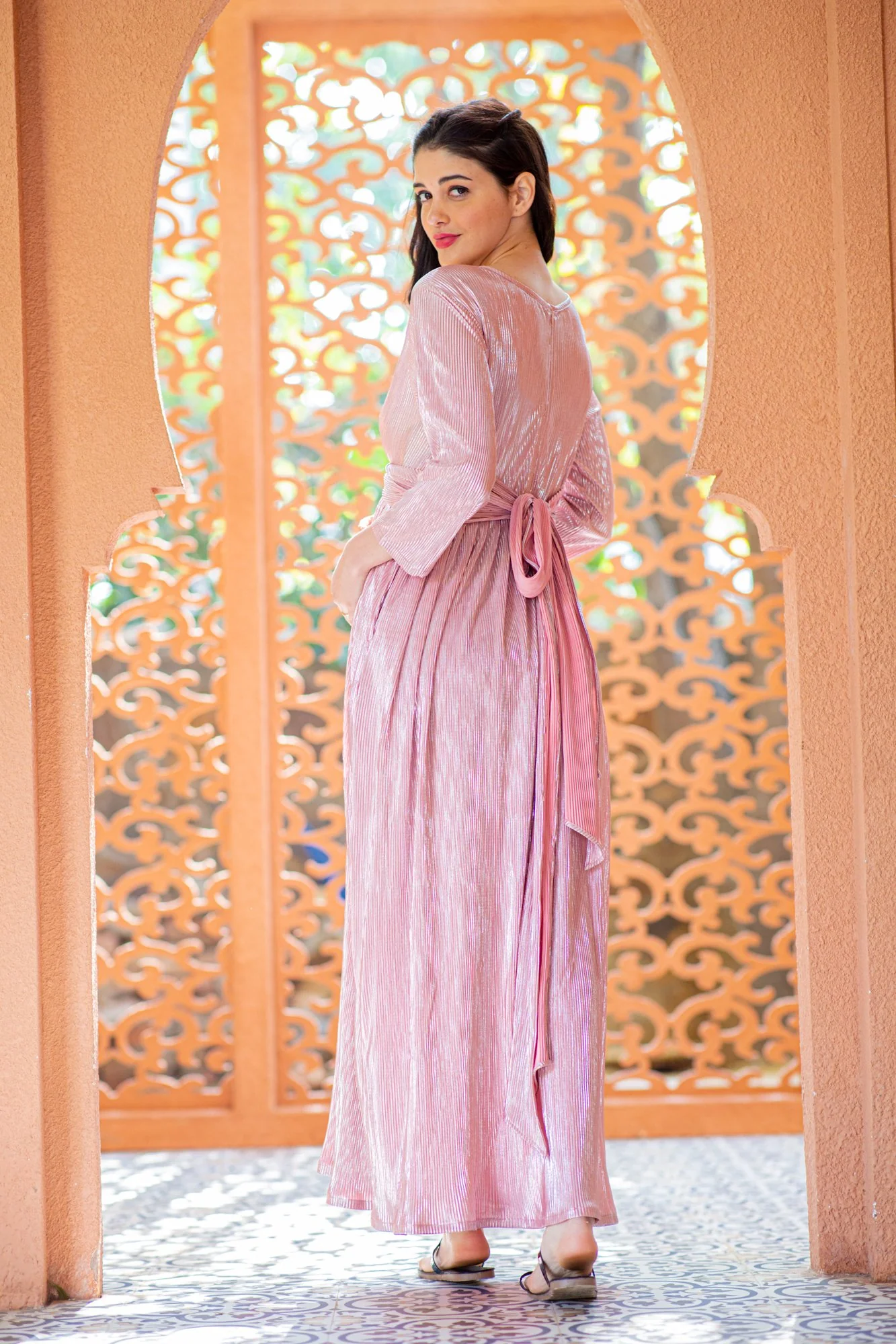 Merlot Shimmer Pleated Maternity Knot Dress - Chenance