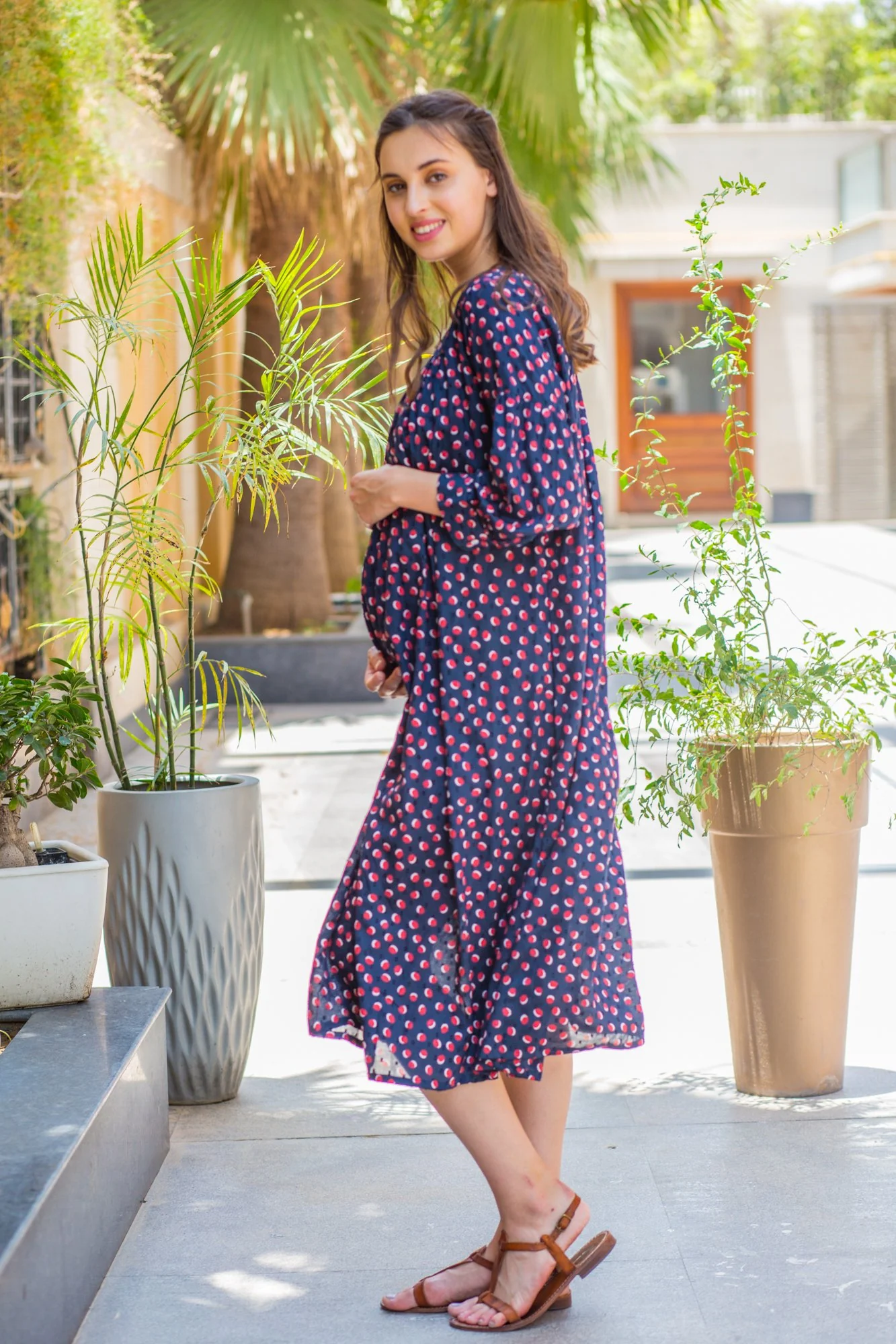 Bubbly Red Polka Gathered Maternity Dress - Chenance