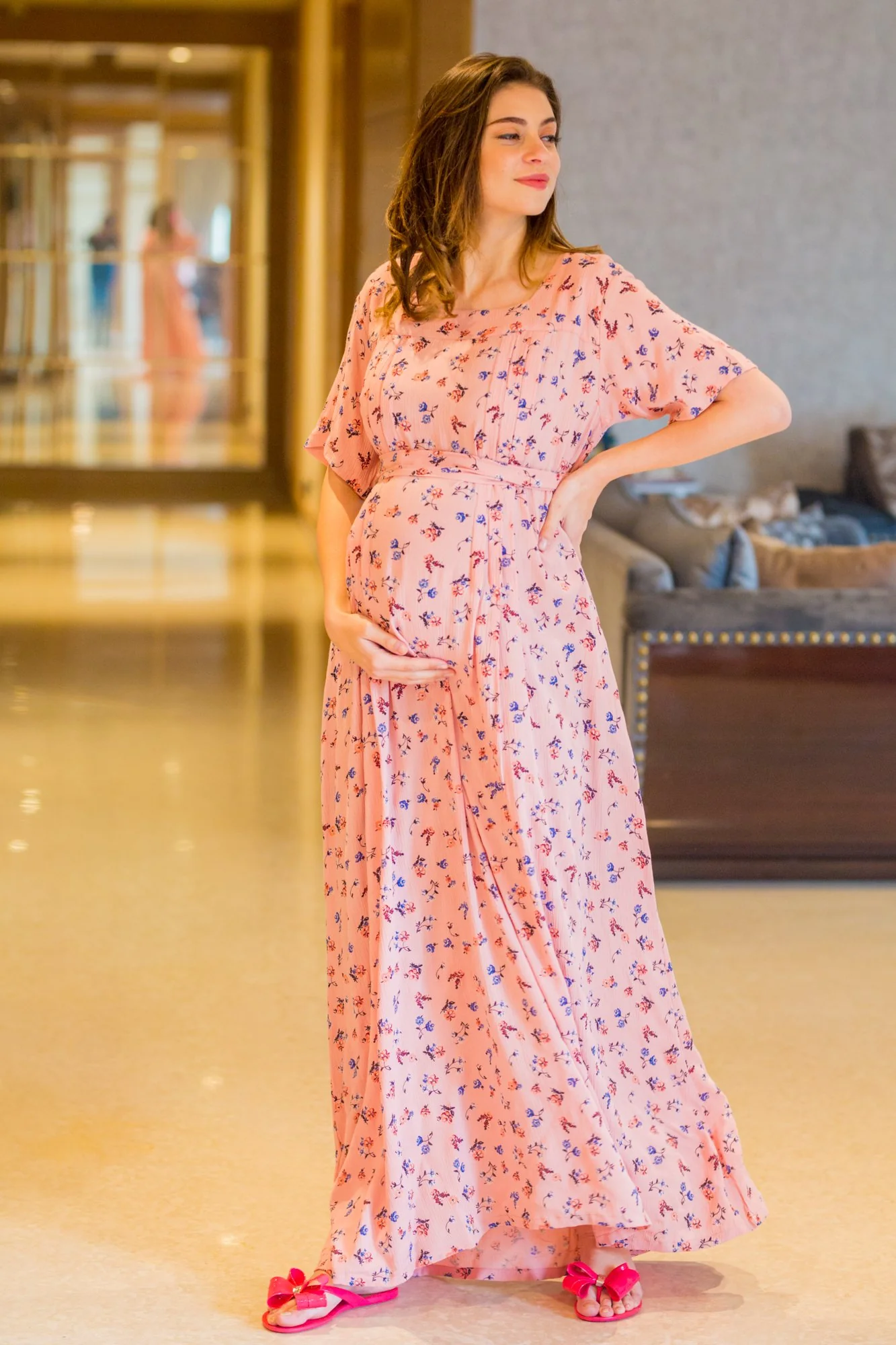 Comfy Salmon Maternity & Nursing Night Dress - Chenance