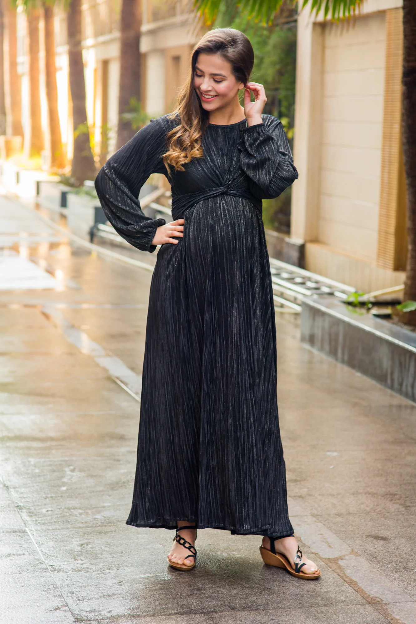 Exquisite Midnight Gold Maternity Knot Dress - Chenance