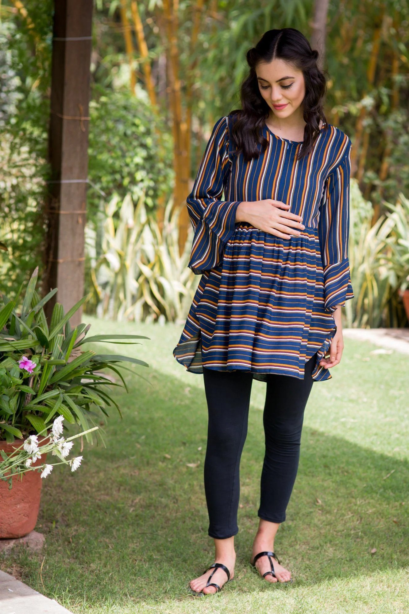 Royal Striped Gathered Nursing Top - Chenance