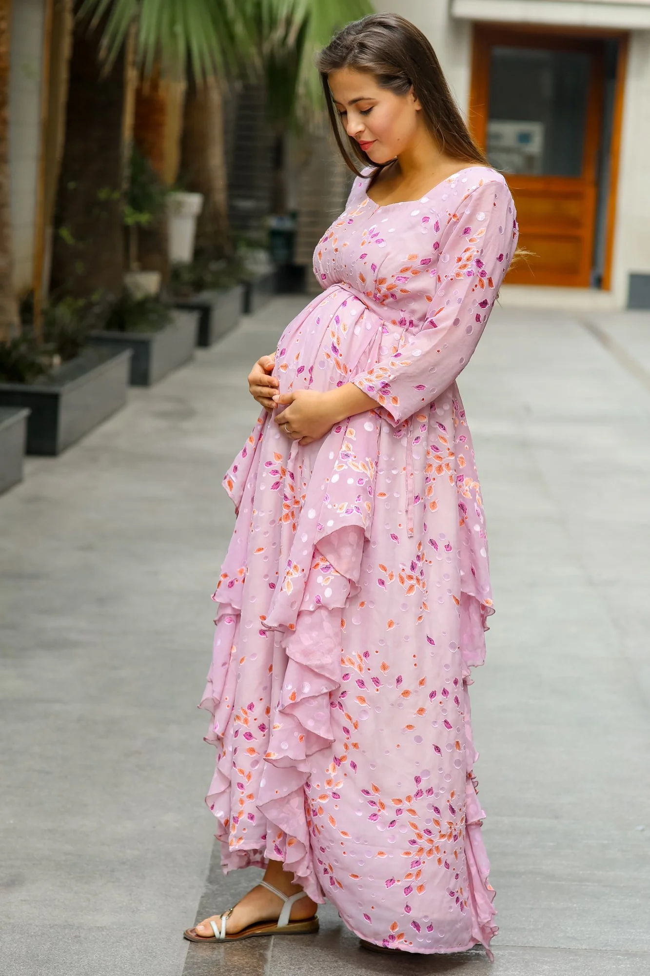 Pristine Lavender Maternity & Nursing Flow Dress - Chenance