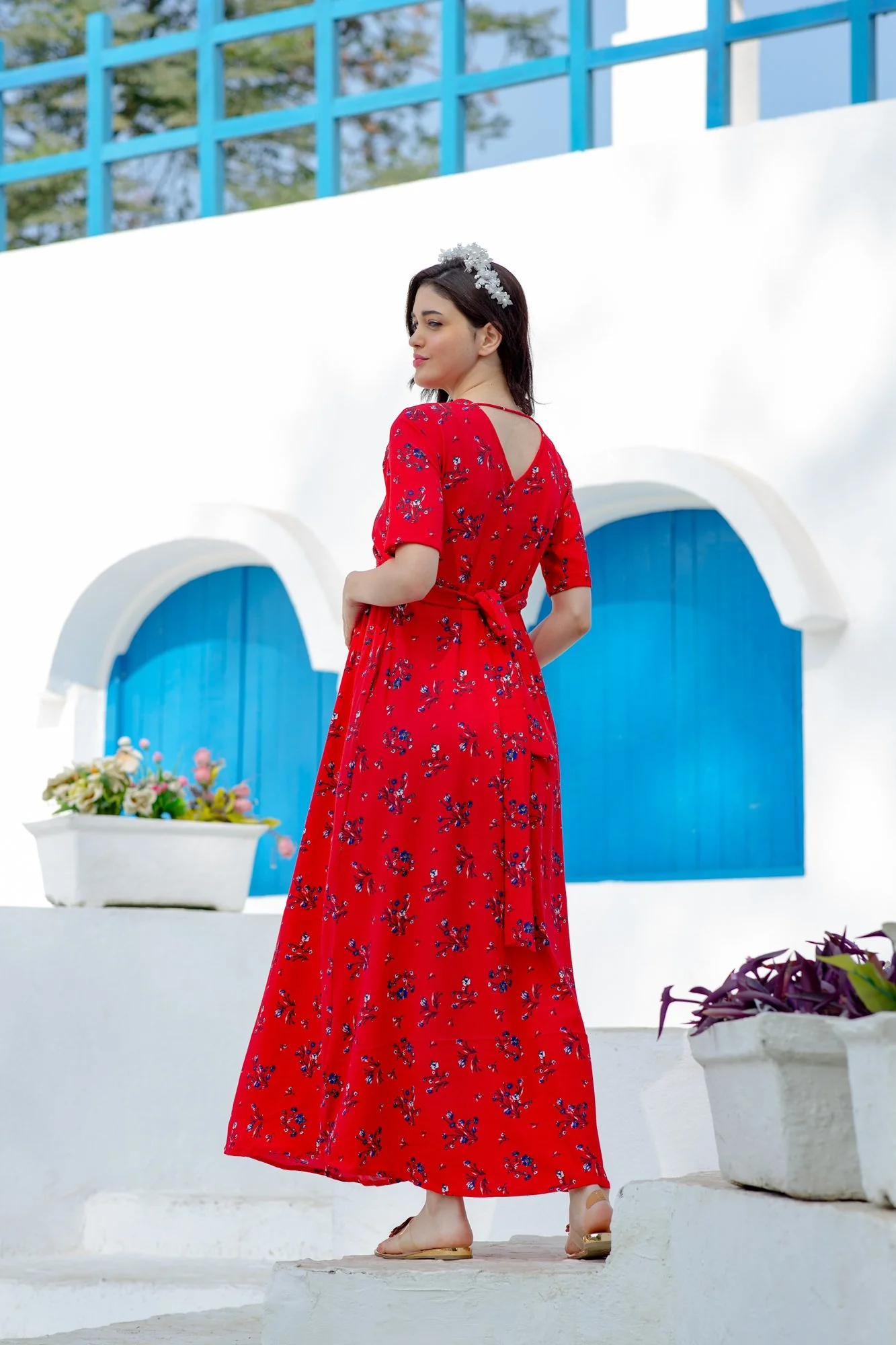 Raspberry Floral Maternity & Nursing Wrap Dress - Chenance