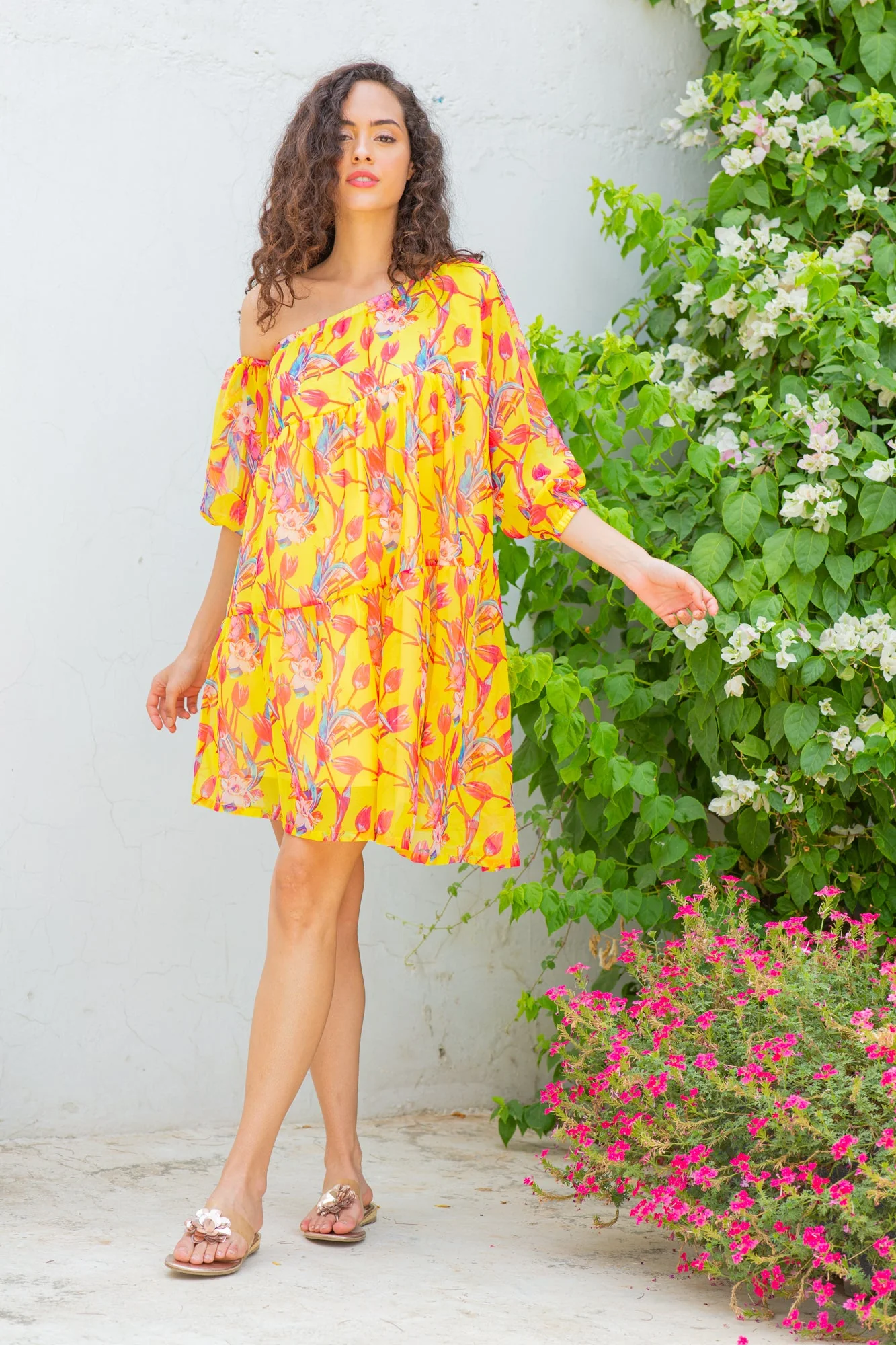 Vivacious Daisy Yellow Maternity & Nursing One-Shoulder Knee Dress - Chenance