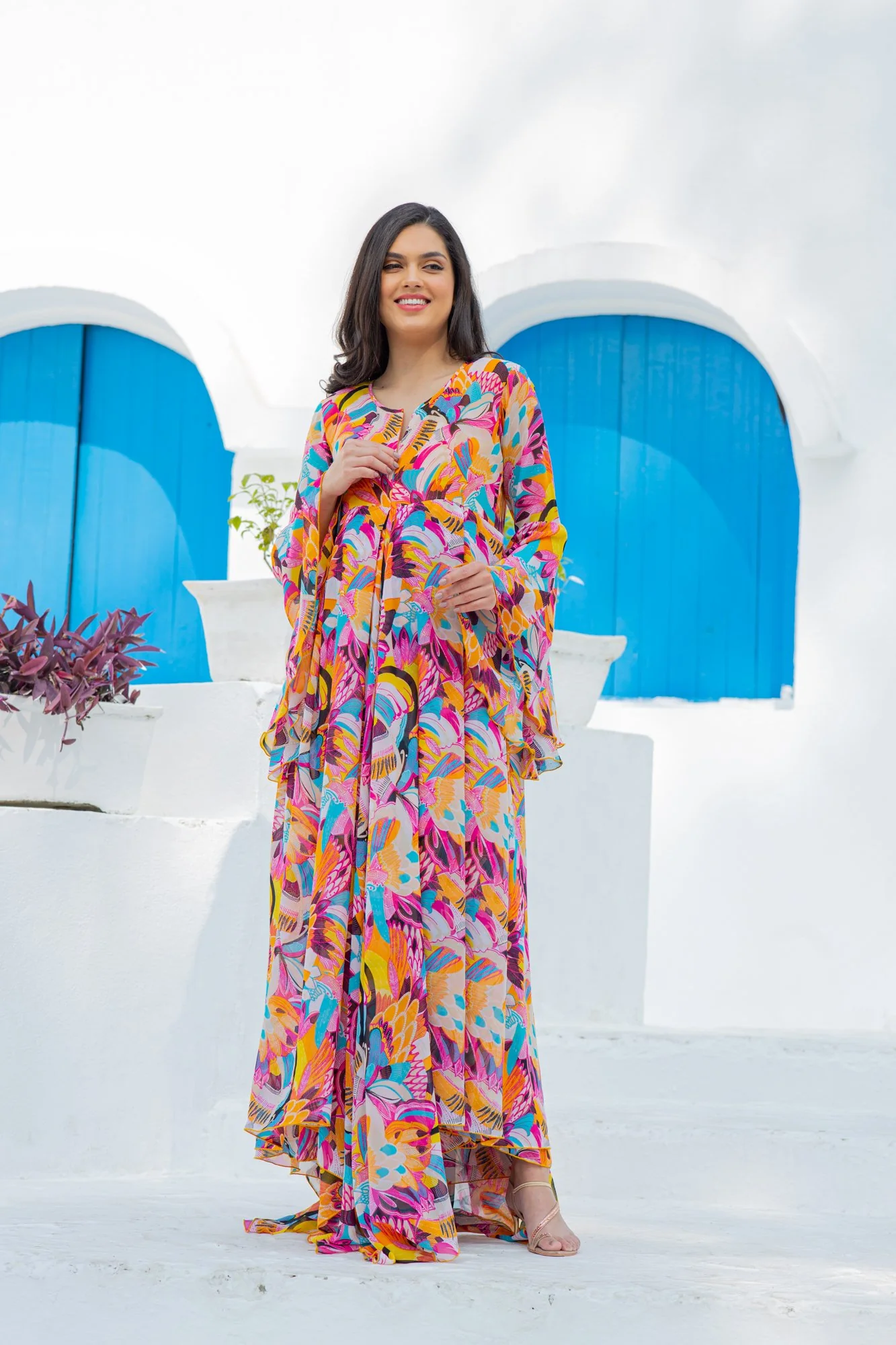Vibrant Boho Maternity & Nursing Flair Concealed Zip Dress - Chenance