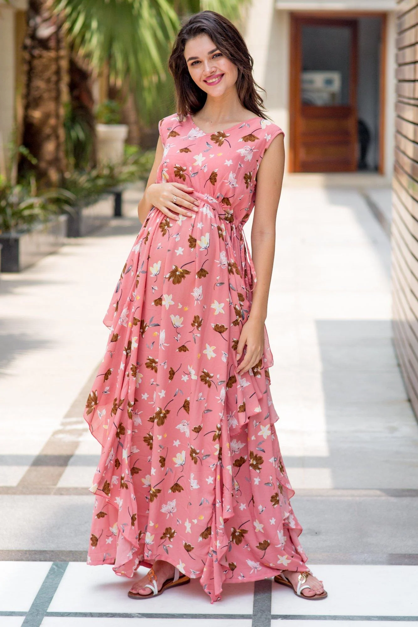 Serene Peach Luxe Maternity Dress - Chenance