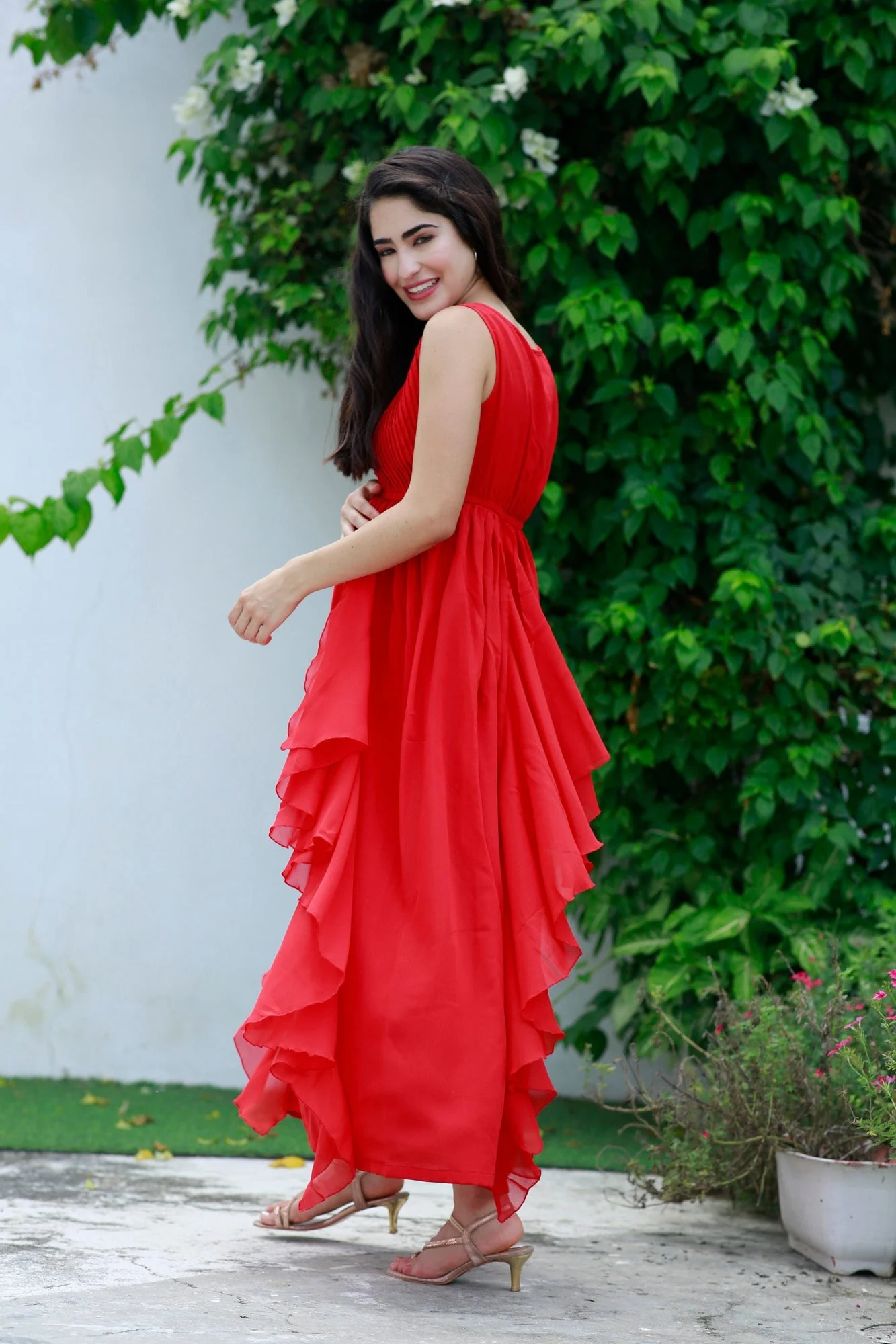 Luxe Scarlet Maternity & Nursing Pintucks Flow Dress - Chenance