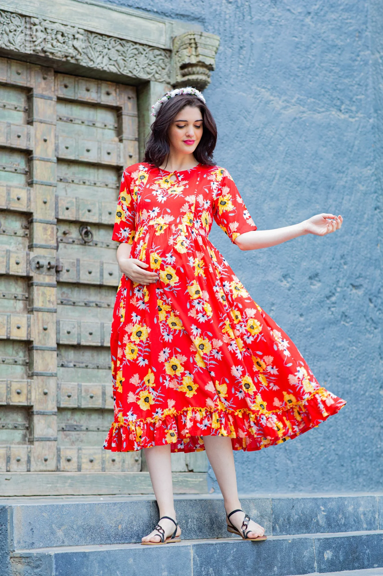 Candy Blossom Concealed Zips Nursing Dress - Chenance