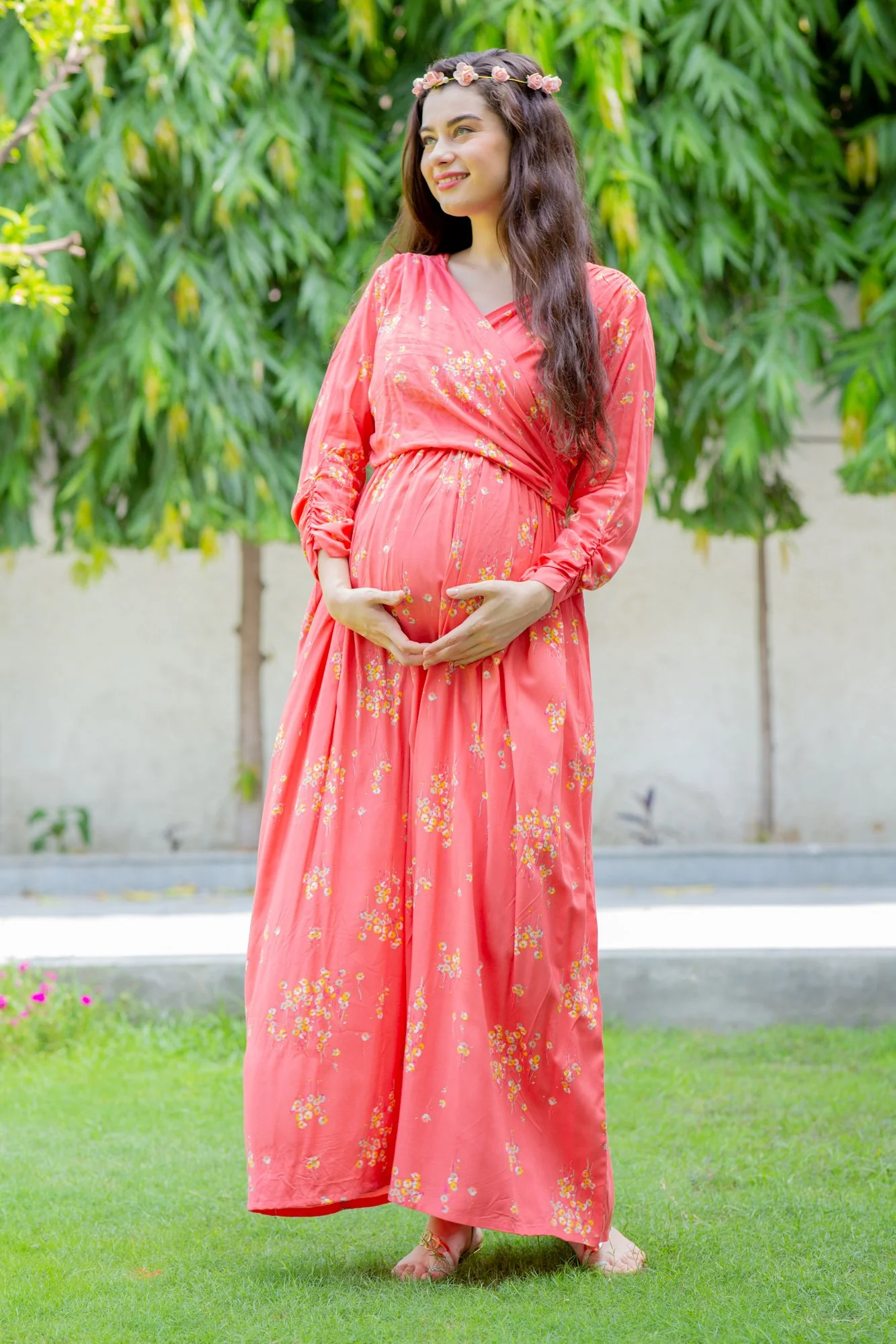 Pink Blush Floral Maternity & Nursing Wrap Dress - Chenance