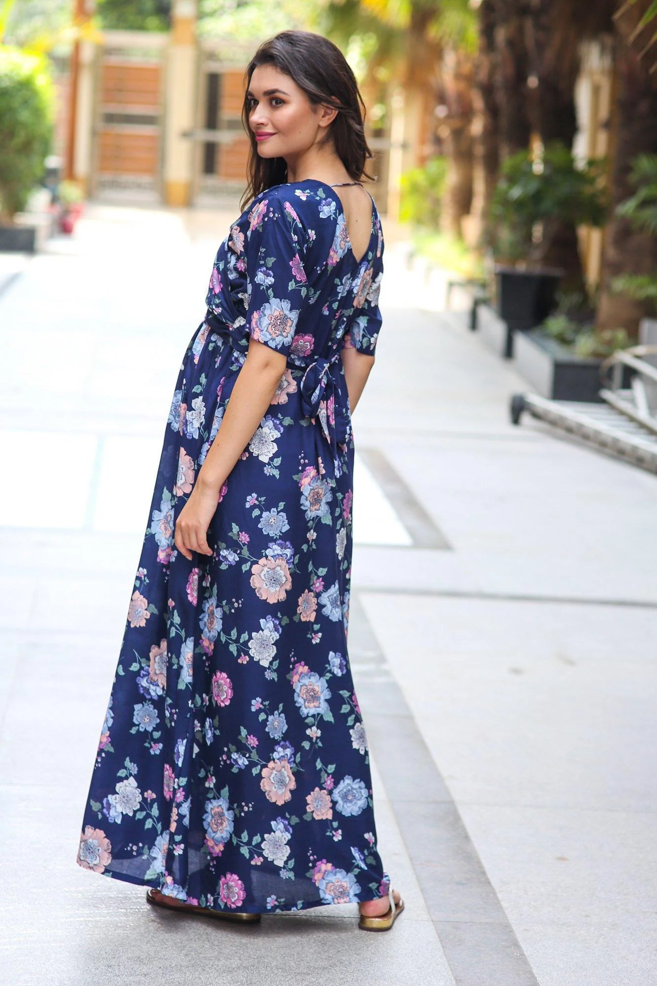 Navy Floral Maternity & Nursing Wrap Dress - Chenance