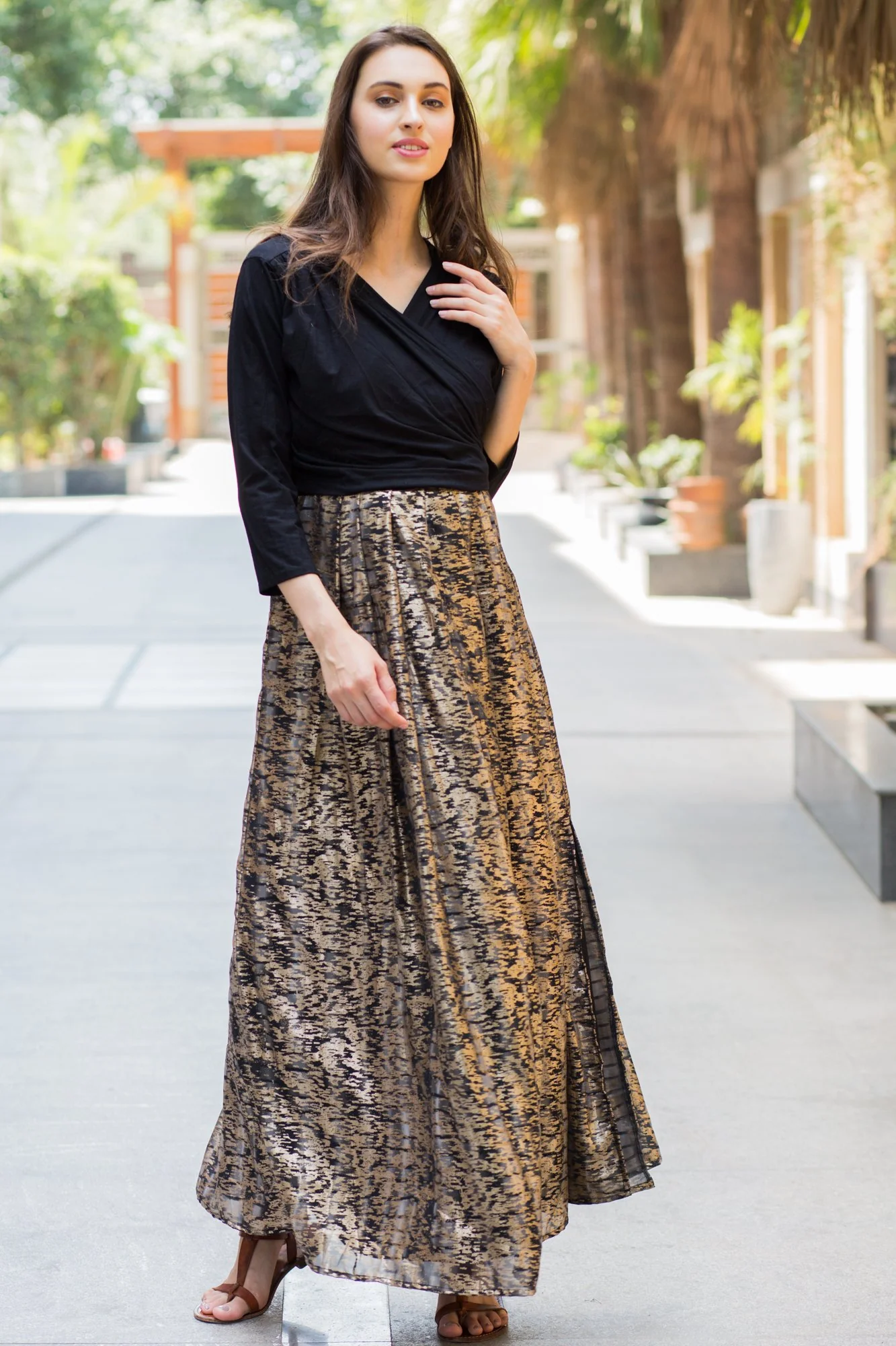 Luxe Gold Maternity & Nursing Wrap Dress - Chenance