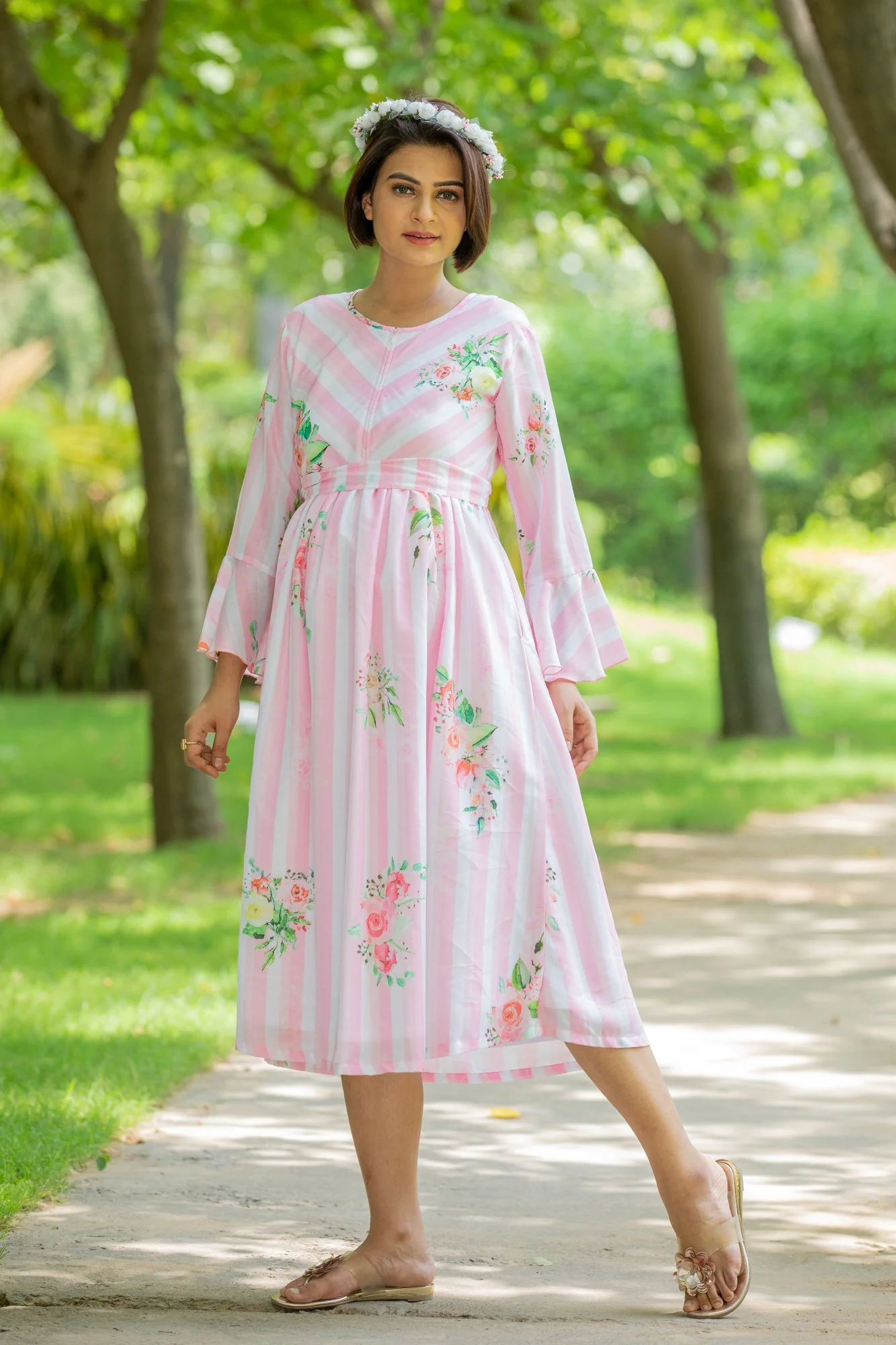 Rouge Striped Floral Maternity & Nursing Dress - Chenance
