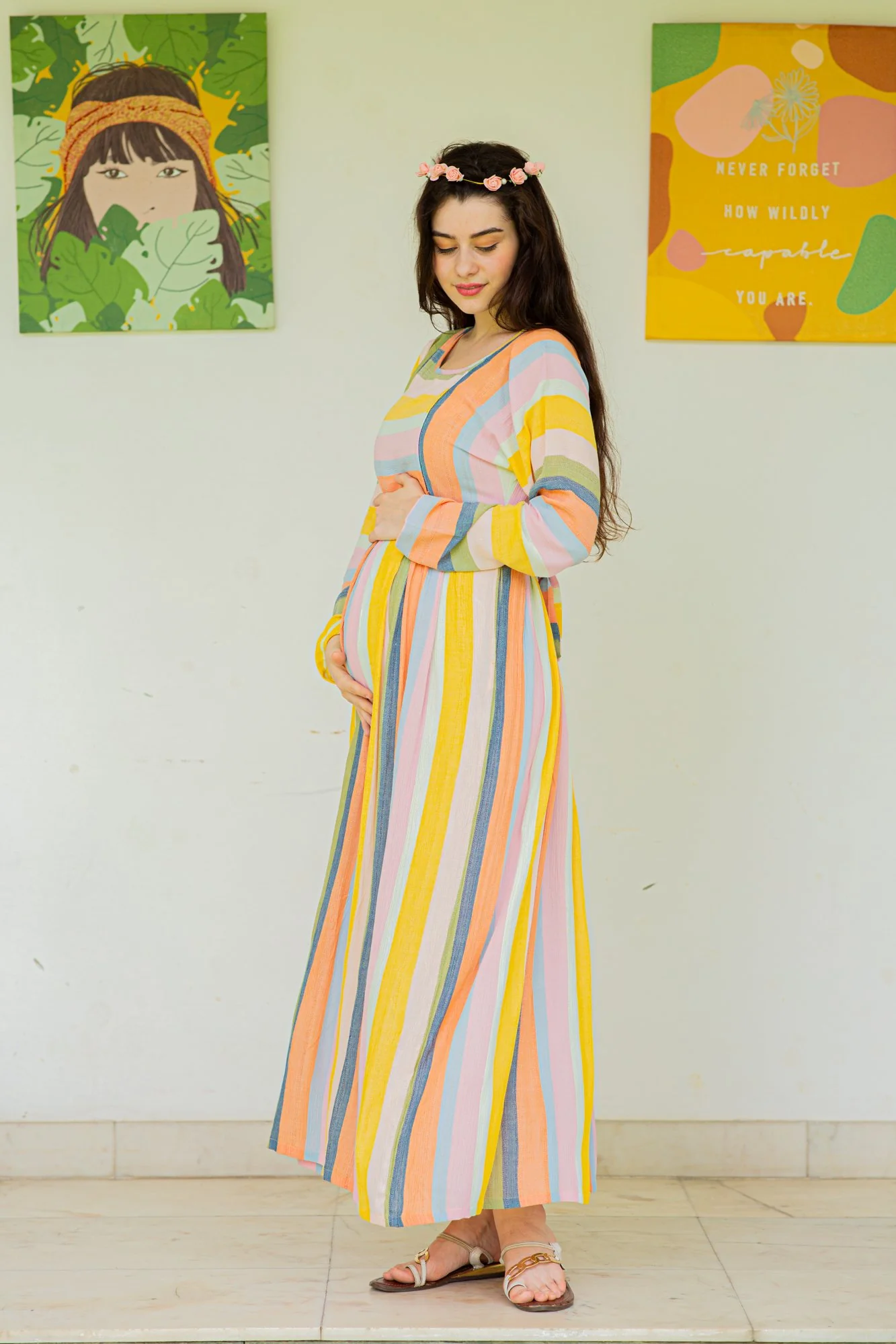 Serene Striped Maternity & Nursing Maxi - Chenance