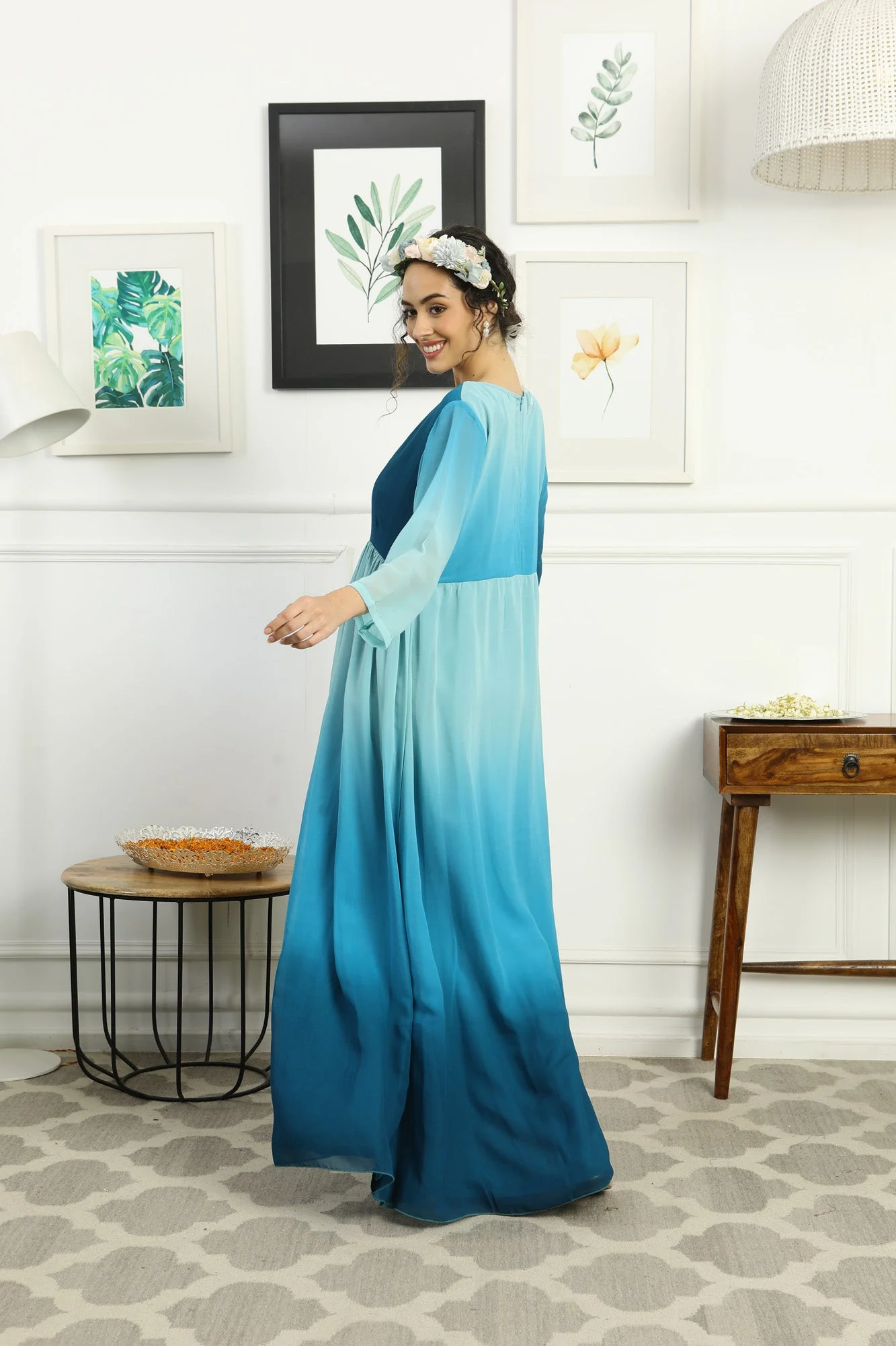 Paradise Blue Monochromatic Maternity Flow Maxi Dress - Chenance