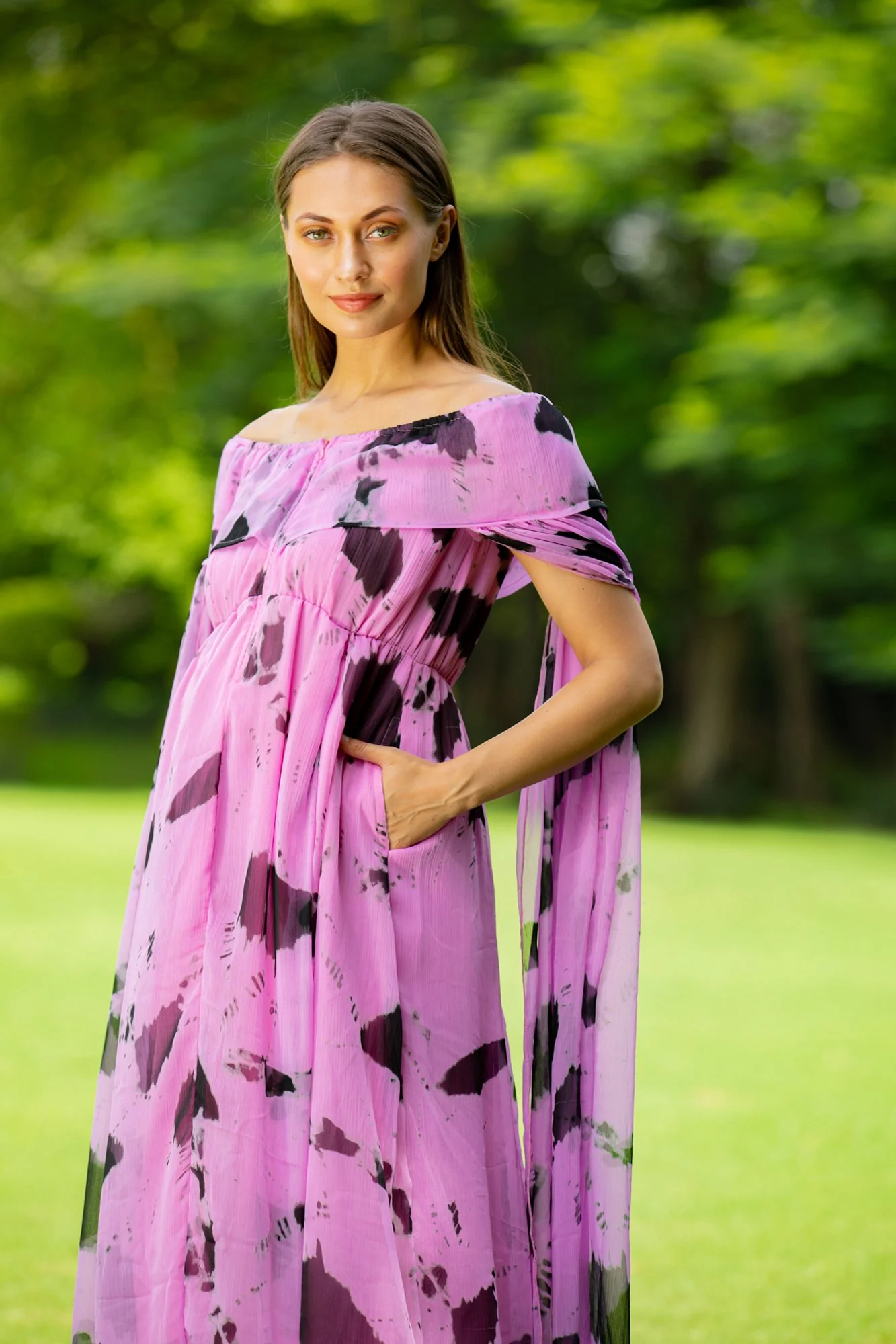 Lavender Flying Sleeves Maternity & Nursing Dress - Chenance