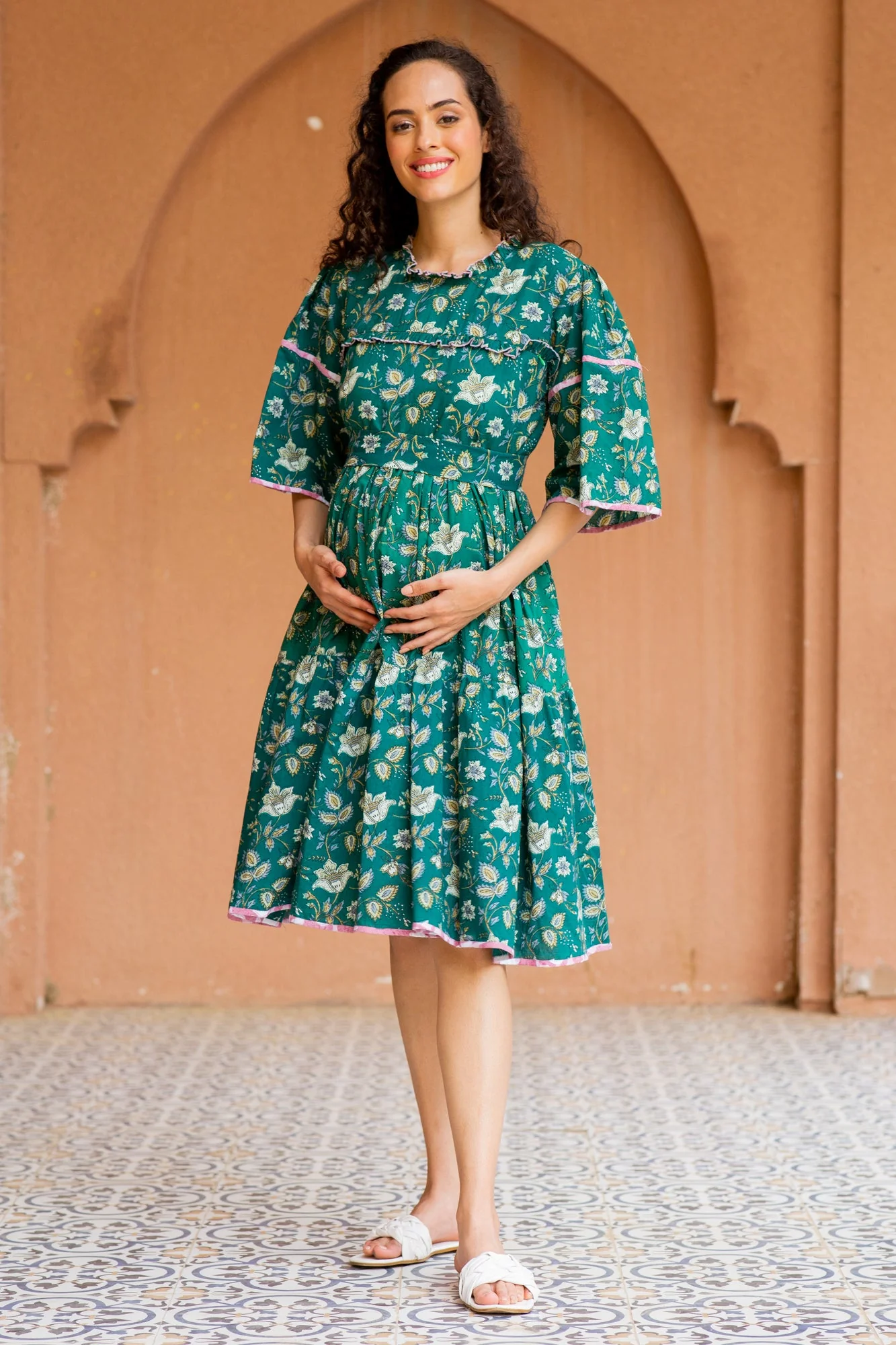 Daffodil Sapphire Maternity & Nursing Knee Dress (100% Cotton) - Chenance