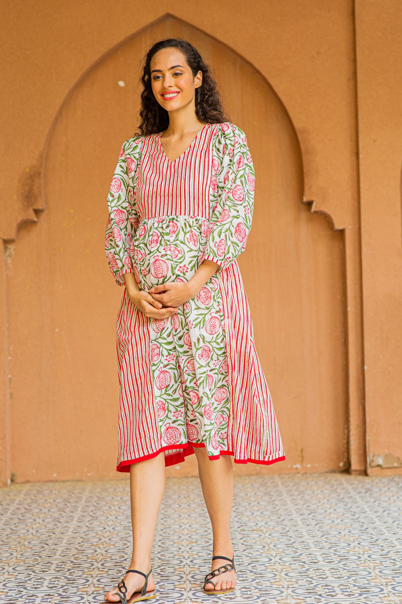 Tropical Red Floral Maternity & Nursing Kurta (100% Cotton) - Chenance