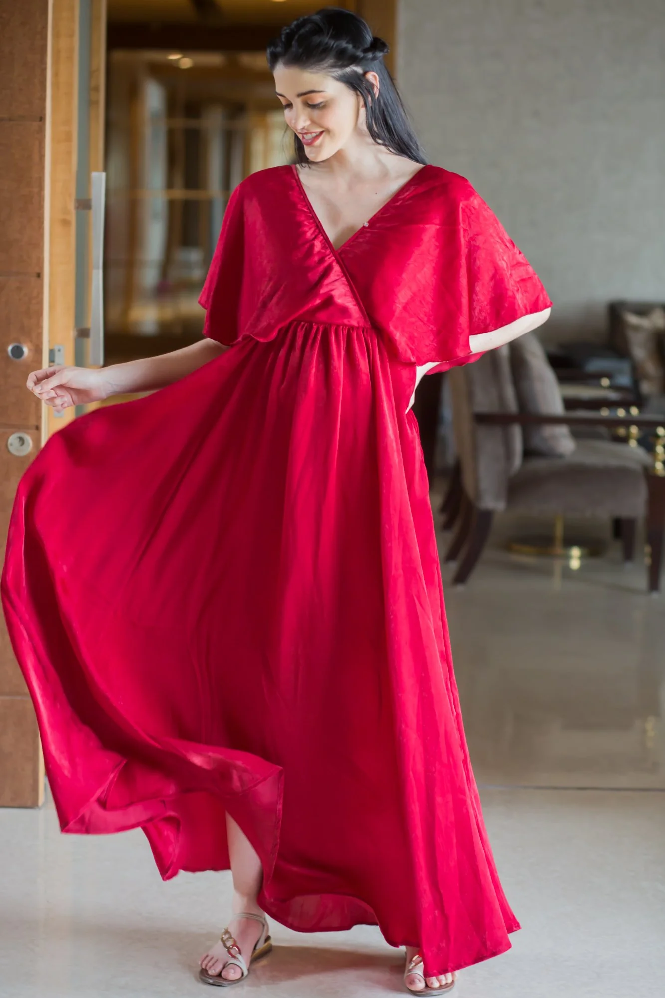 Exquisite Candy Red Maternity & Nursing Dress - Chenance