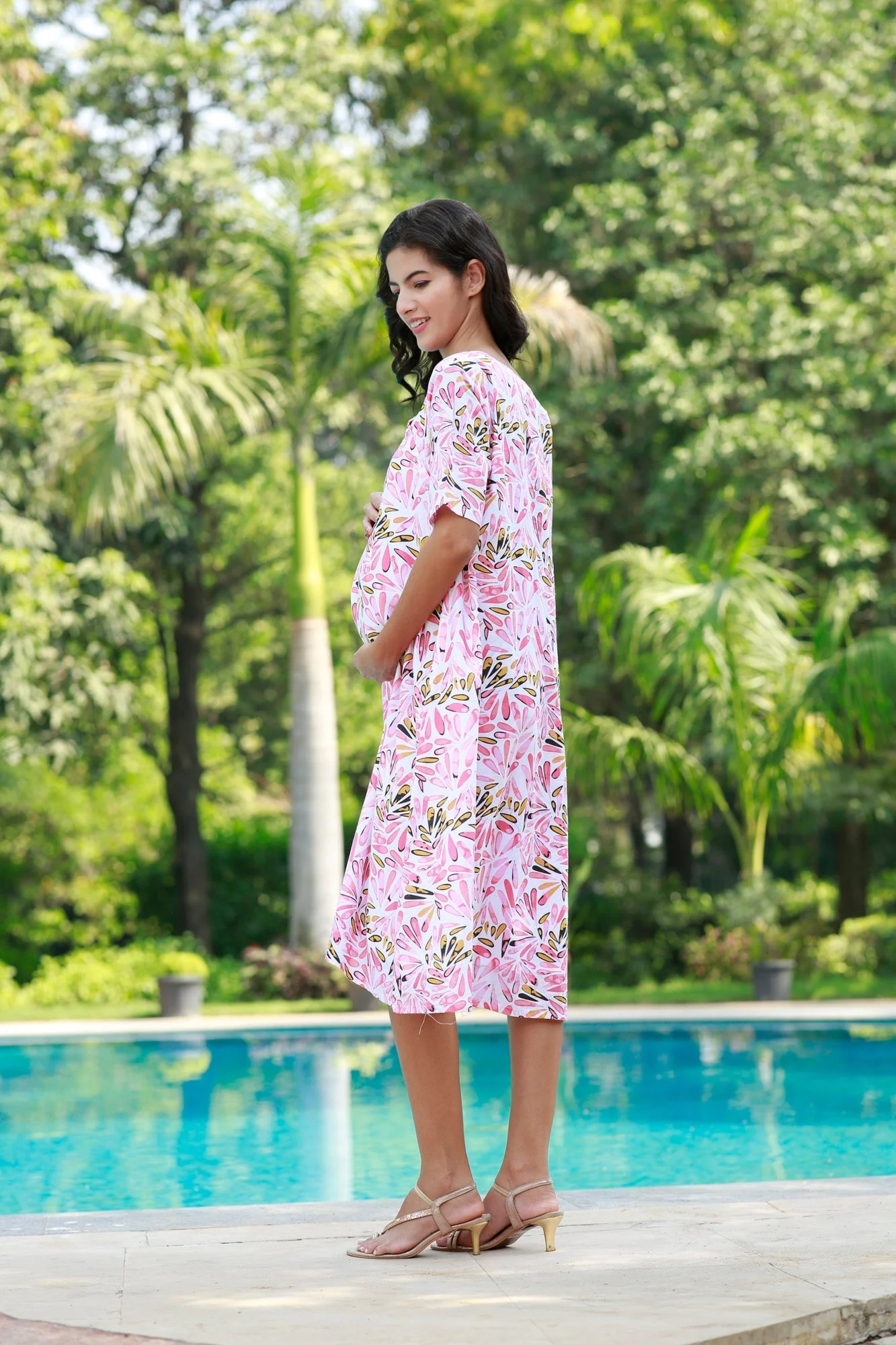 Peppy Pink Floral Shoulder Snap Maternity & Nursing Dress - Chenance