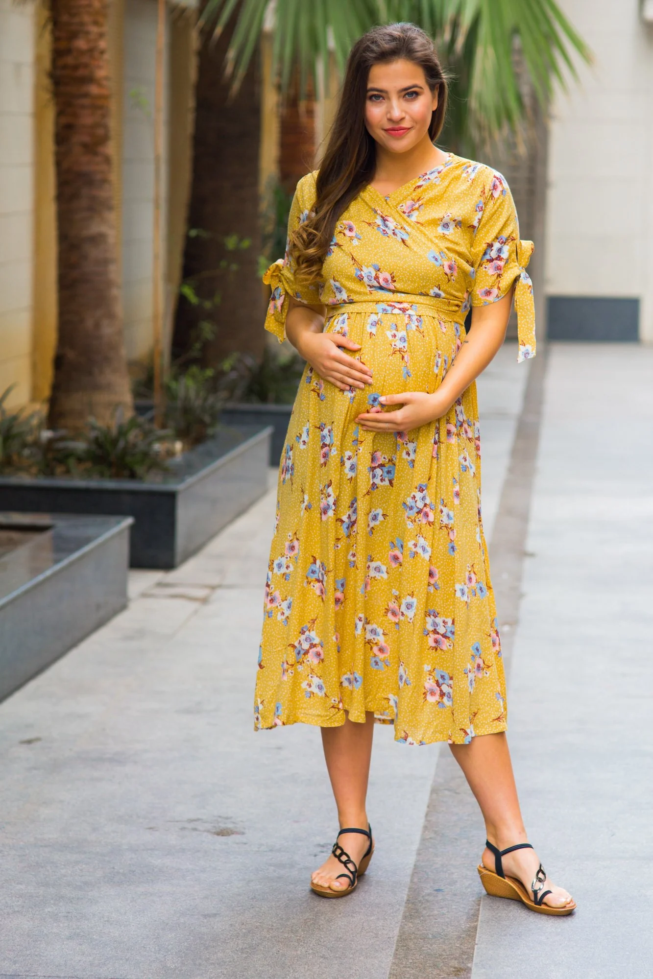 Marigold Maternity & Nursing Wrap Midi Dress - Chenance