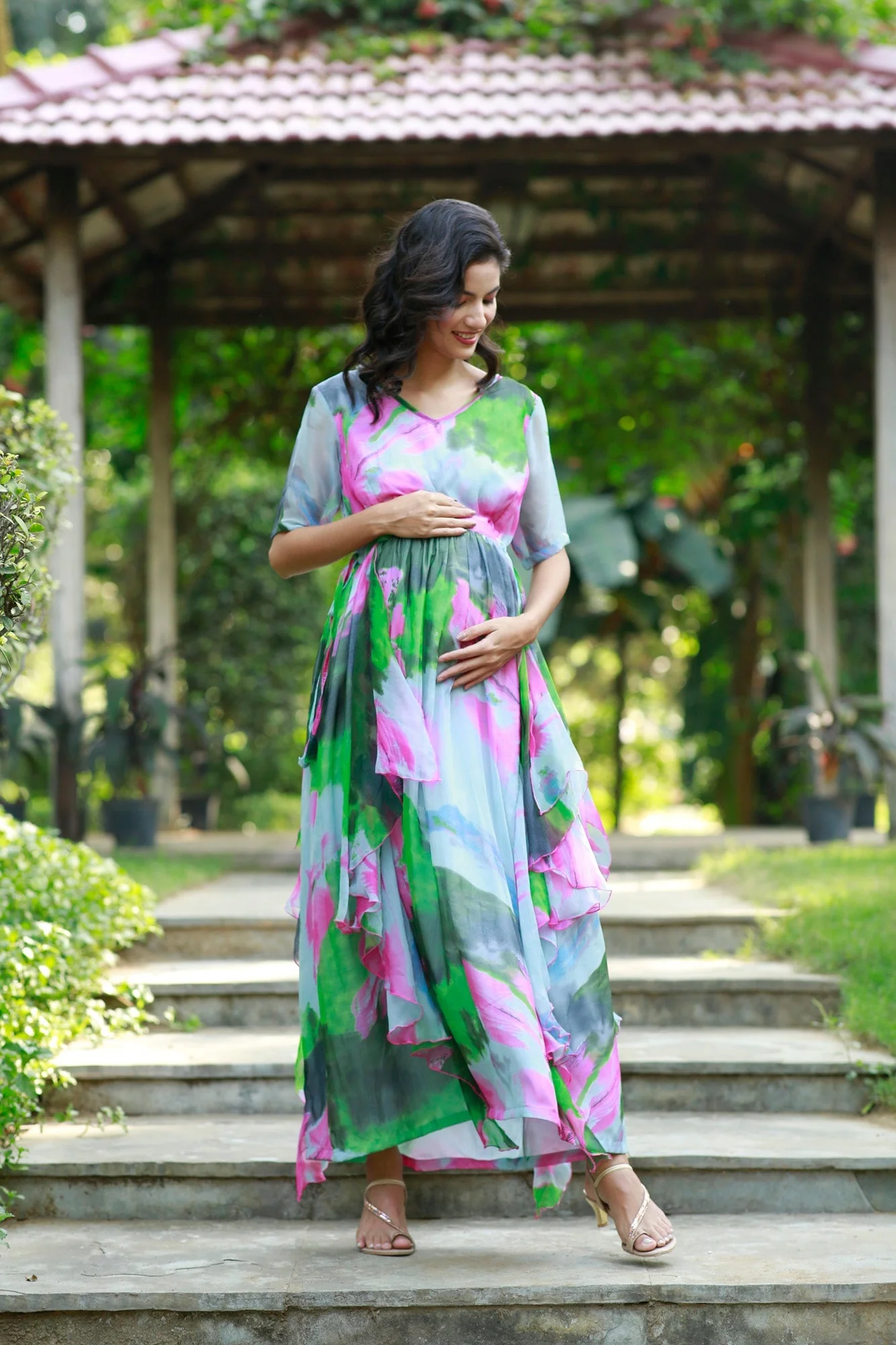 Forest Sea Green Maternity  Flow Dress - Chenance