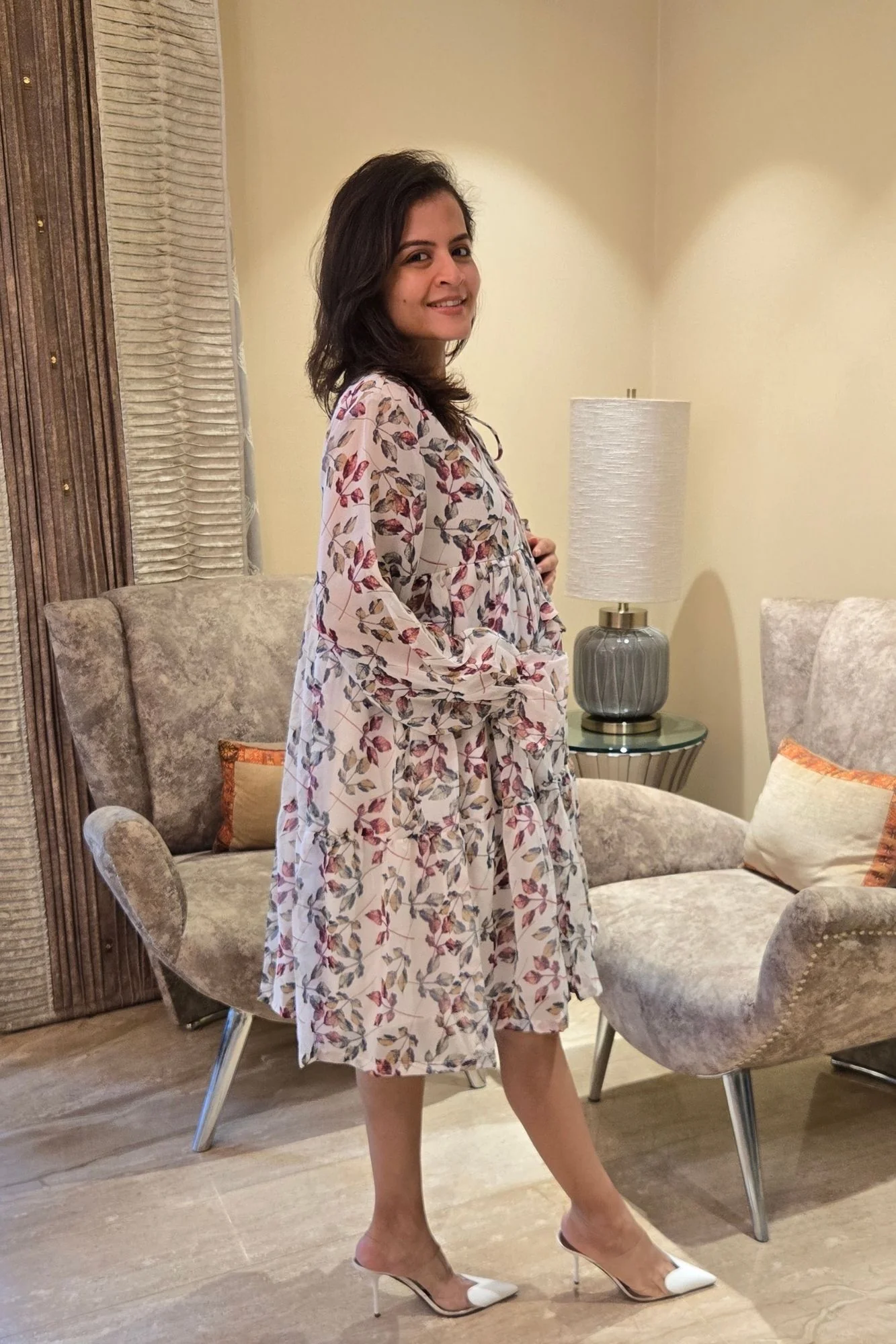 Soothing White Maternity Gathered Dress - Chenance