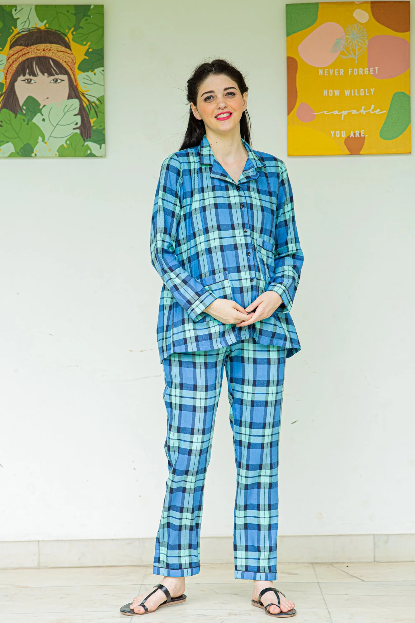 Playful Blue Maternity & Nursing Night Suit Set - Chenance