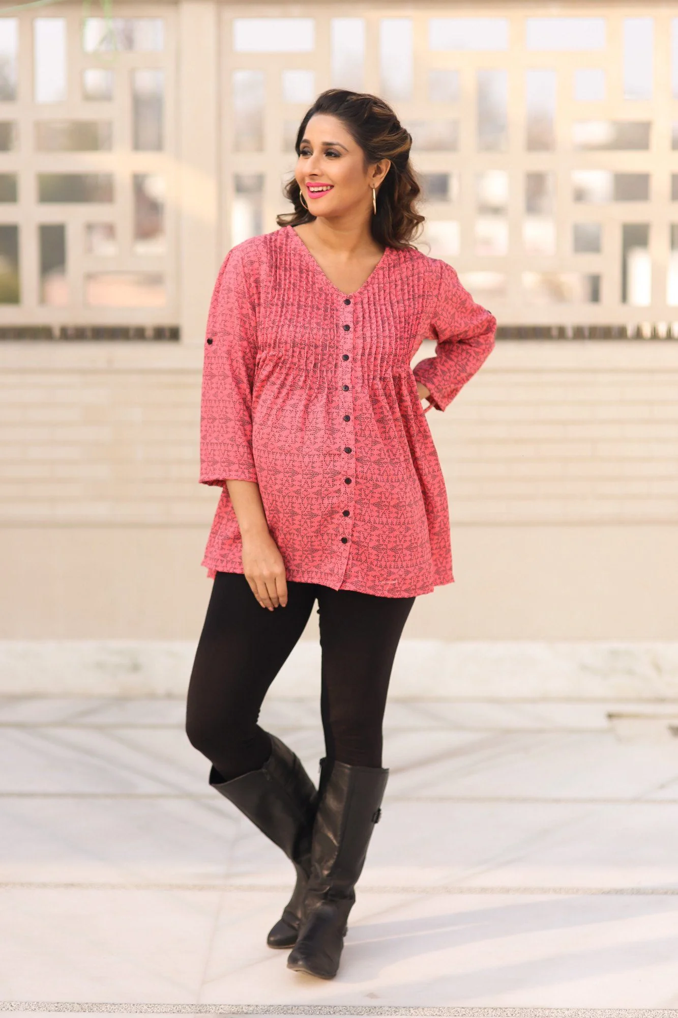 Rose Pink Pintucks Maternity Top - Chenance