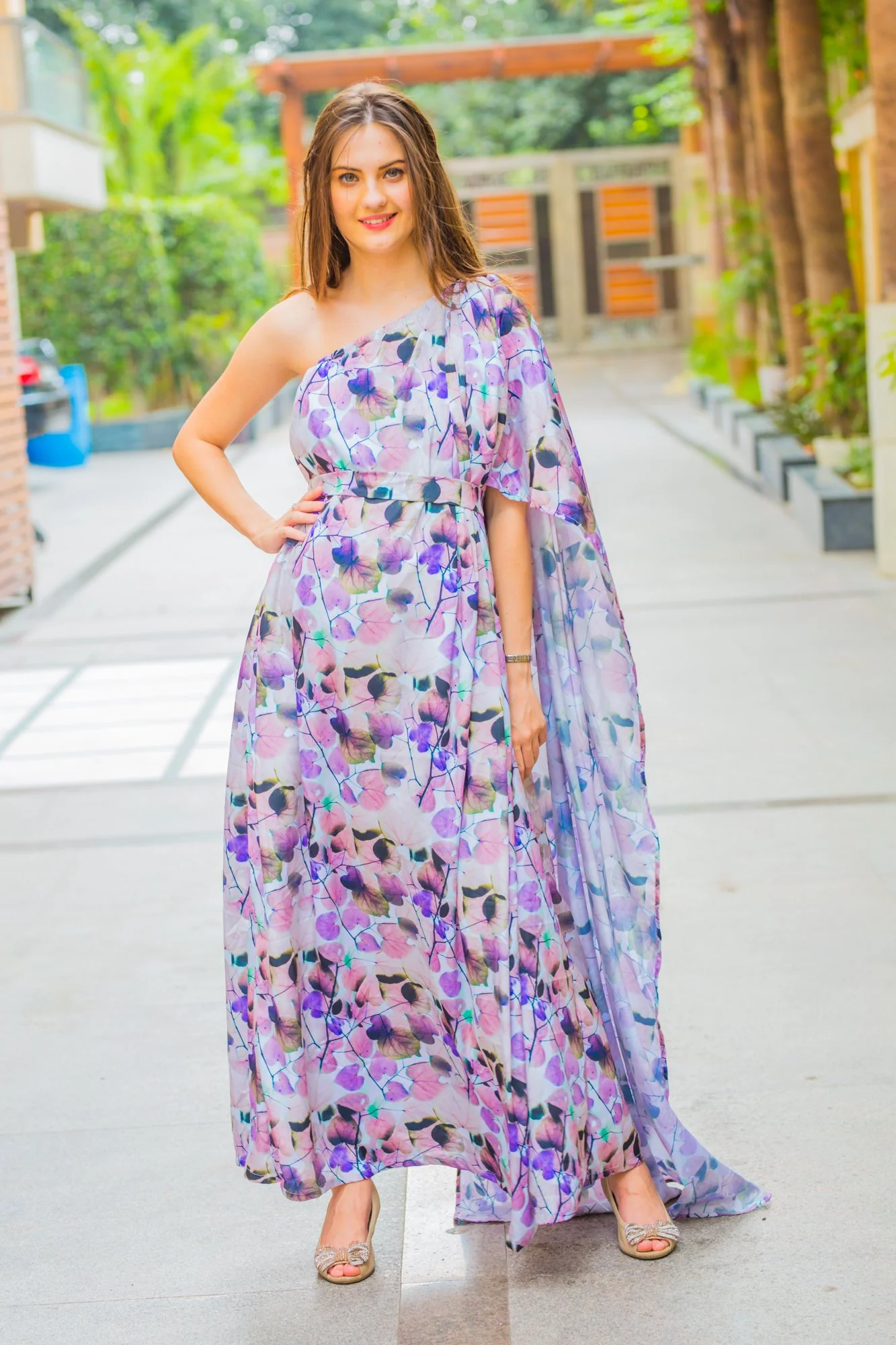 Luxe Ombre Pink One Shoulder Floral Maternity Gown - Chenance