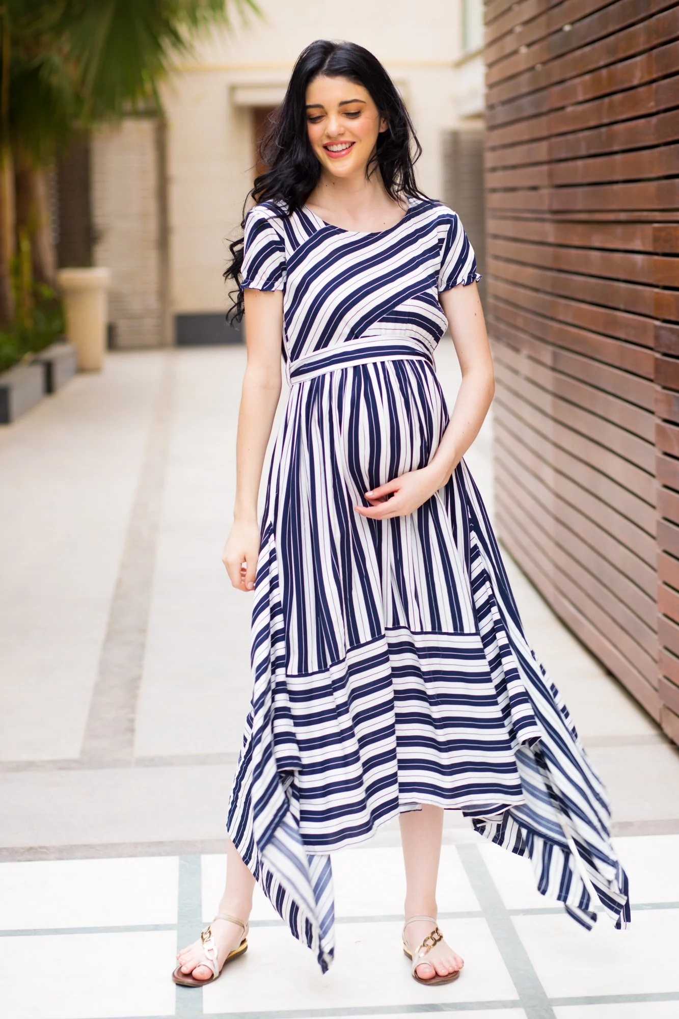 Unique Assymetrical Striped Maternity Dress - Chenance