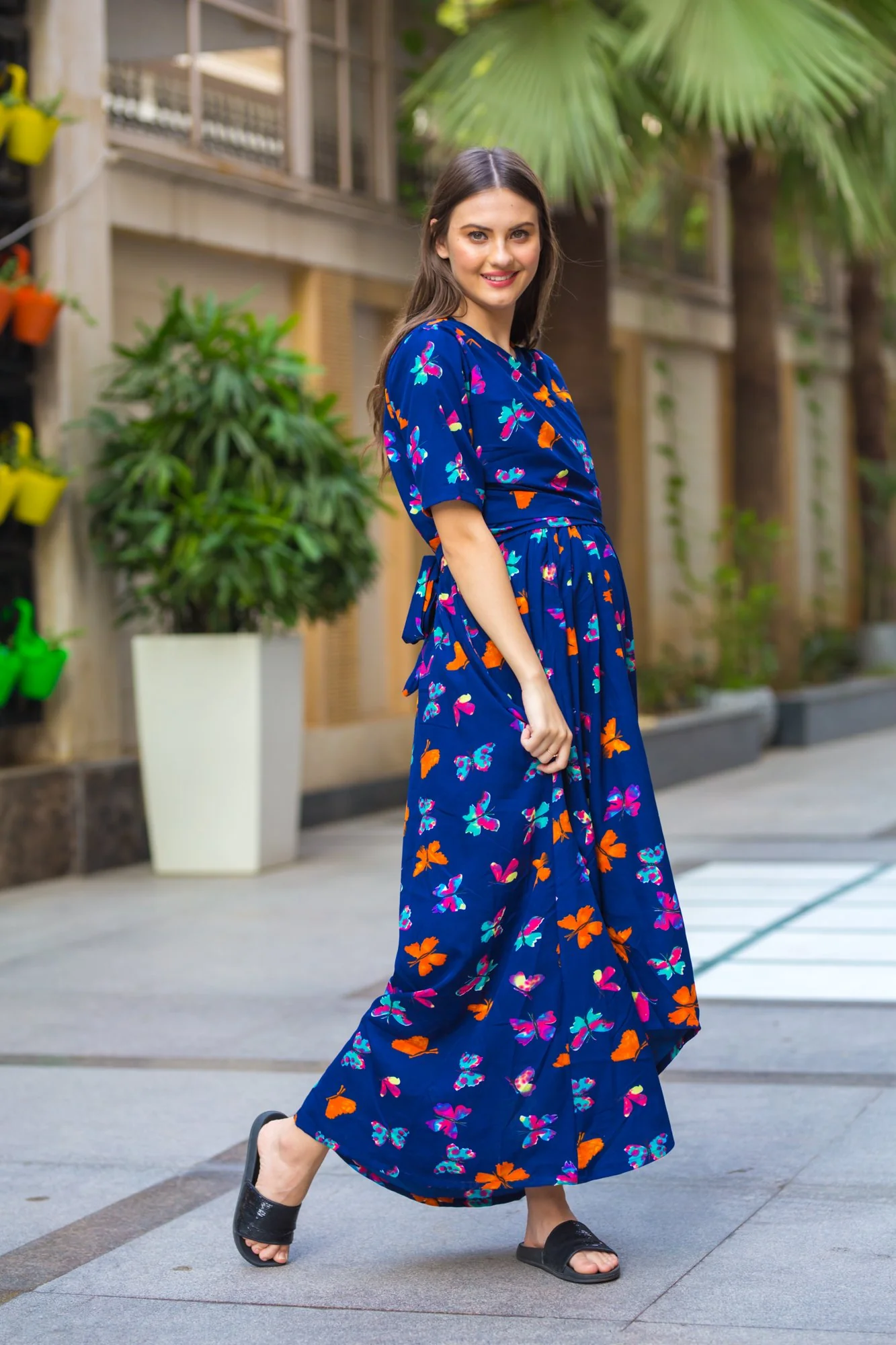 Midnight butterfly High-Low Maternity & Nursing Wrap Dress - Chenance