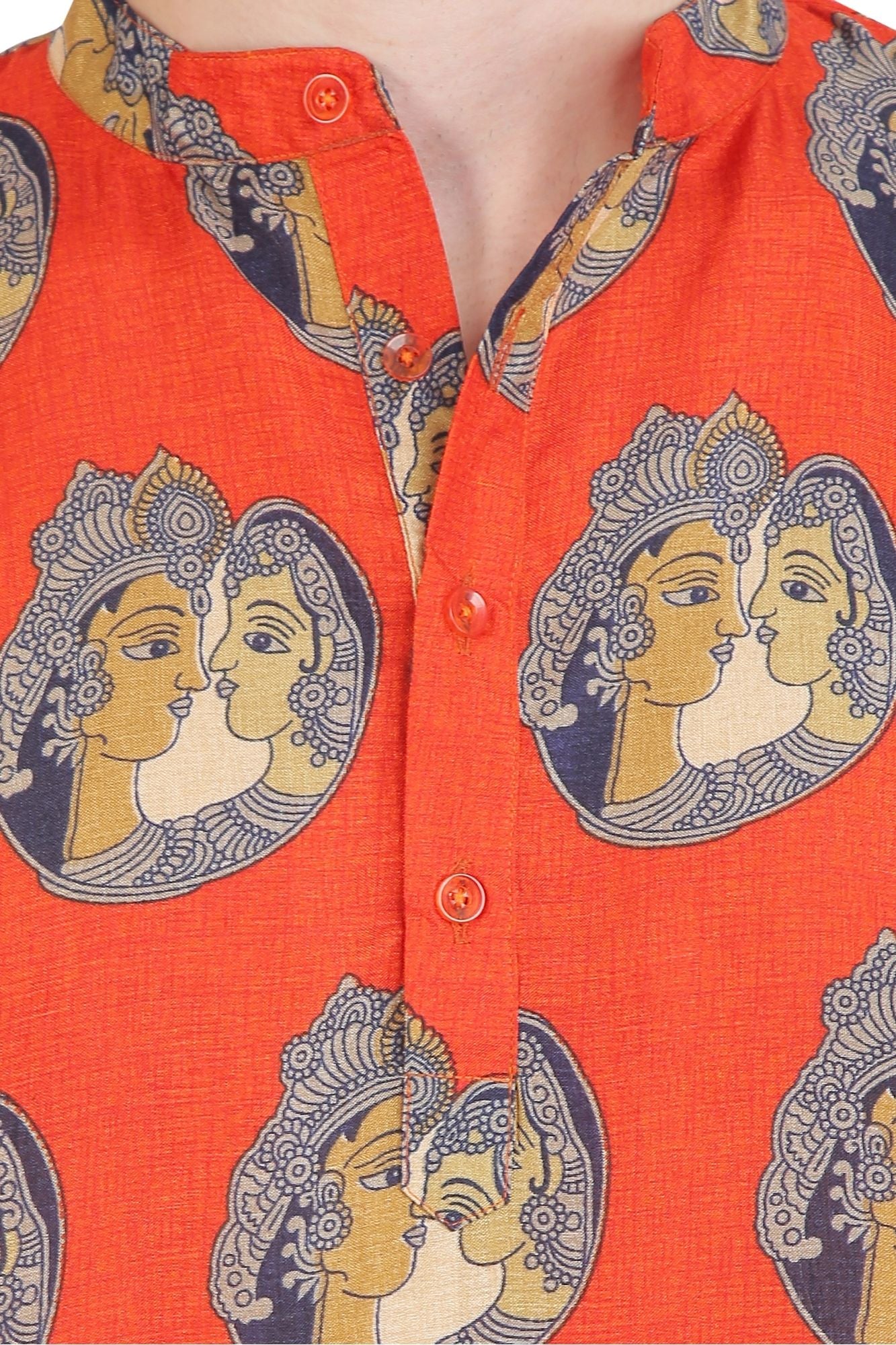 Men Apricot Kalamkari Printed Silk Kurta - Chenance