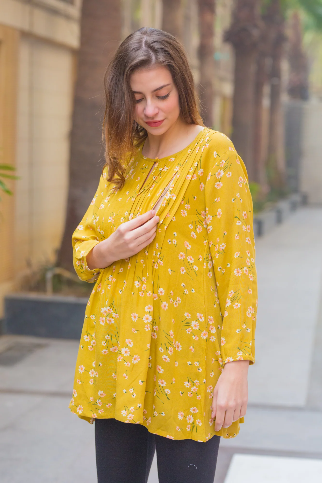 Olive Pintucks Maternity & Nursing Top - Chenance