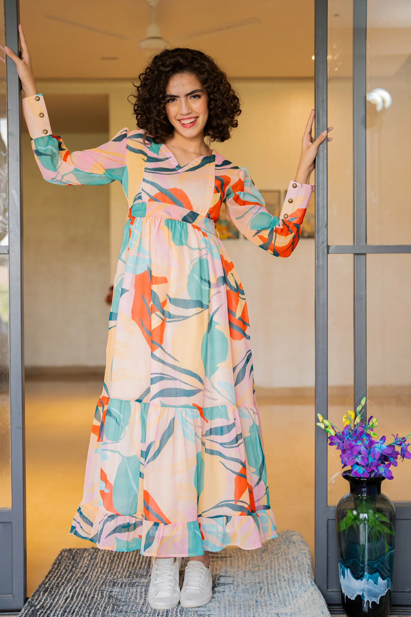 Cascading Flower Bomb Pastel Maternity And Nursing Dress - Chenance