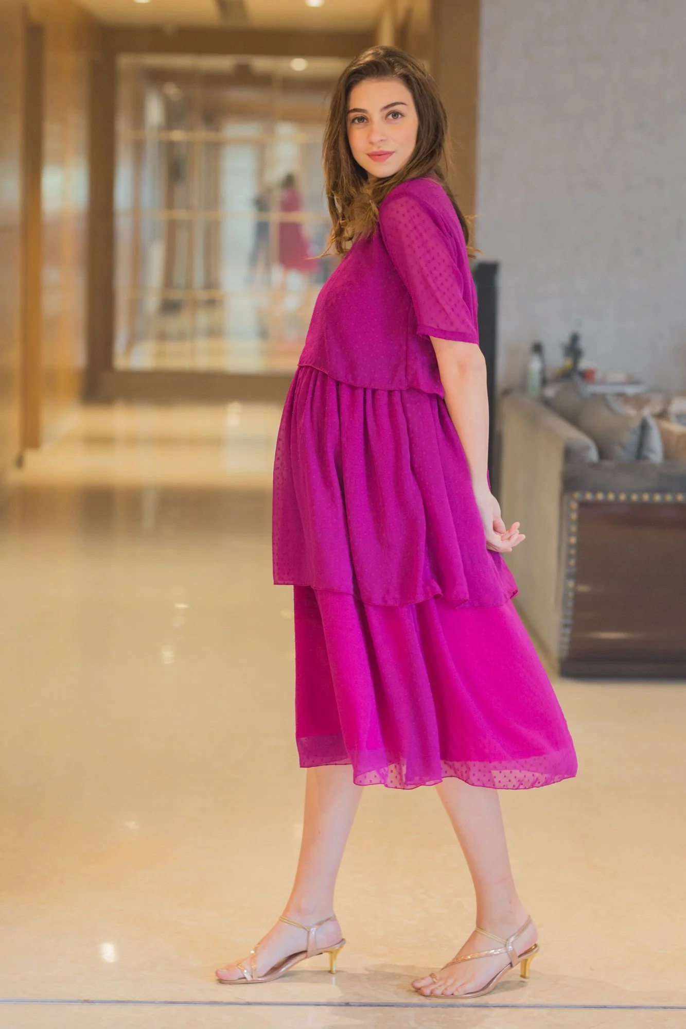 Lilac Dobby Maternity & Nursing Layer Dress - Chenance
