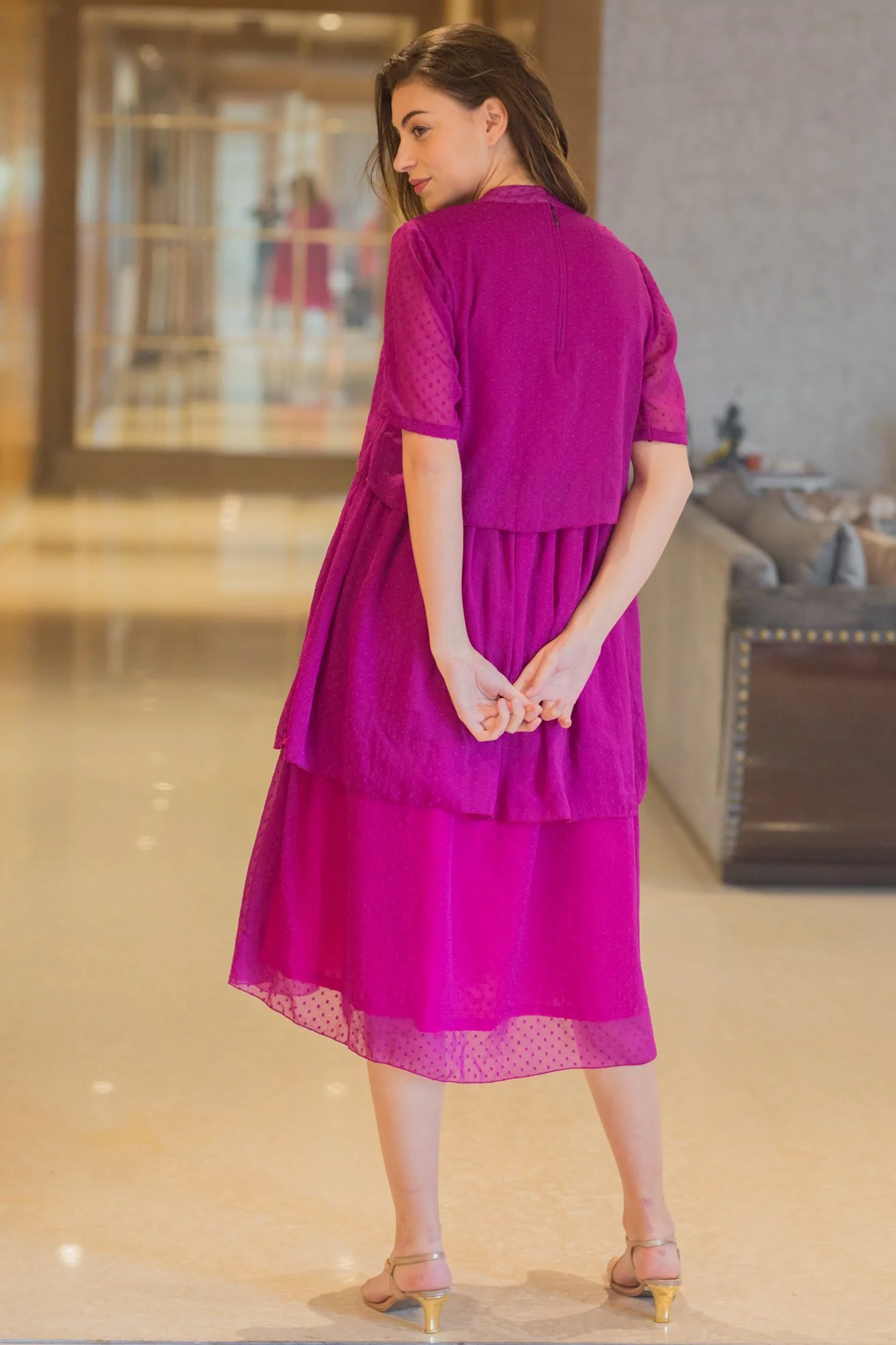 Lilac Dobby Maternity & Nursing Layer Dress - Chenance