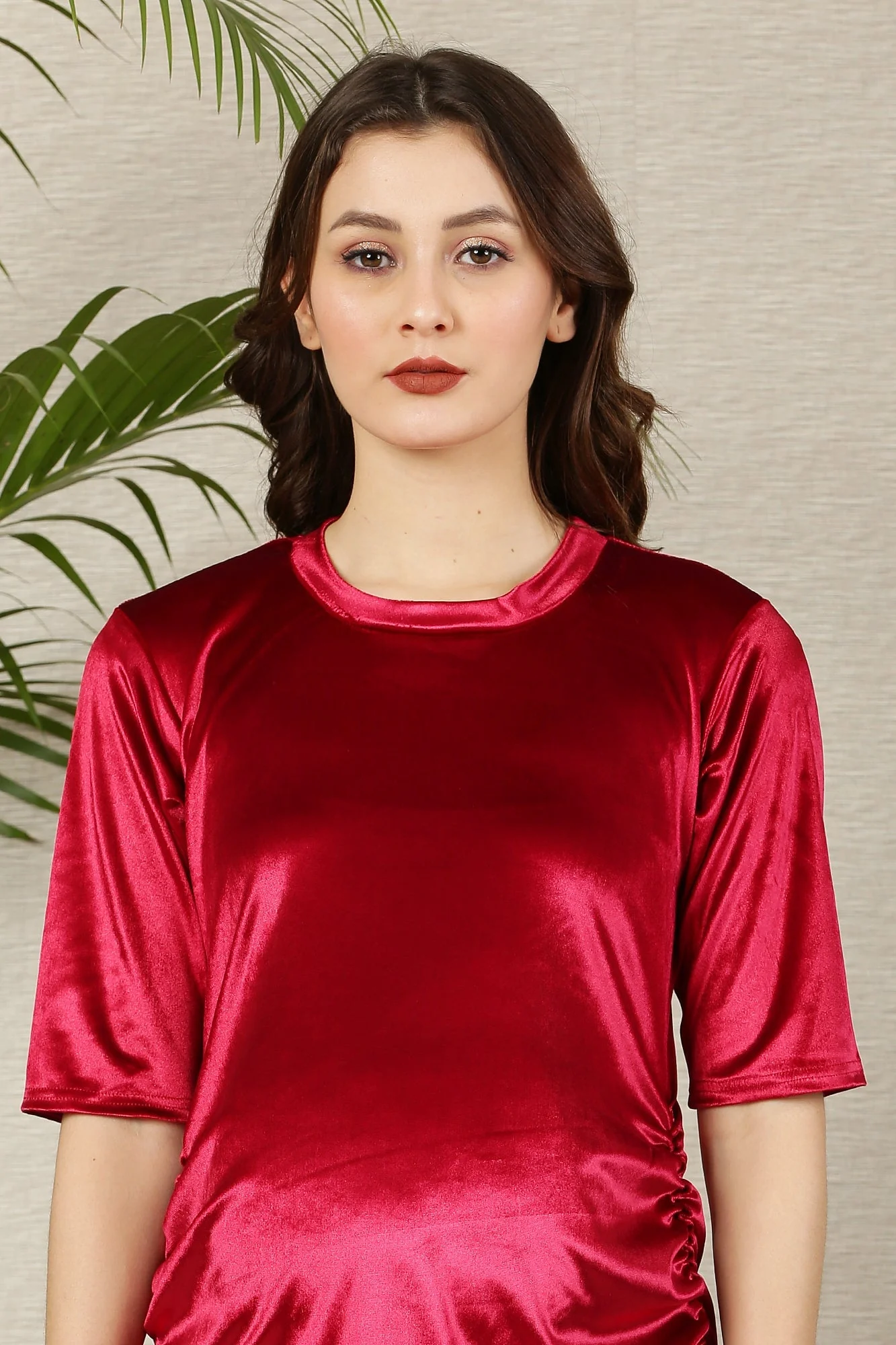 Tempting Red Ruched Maternity Velvet Dress - Chenance