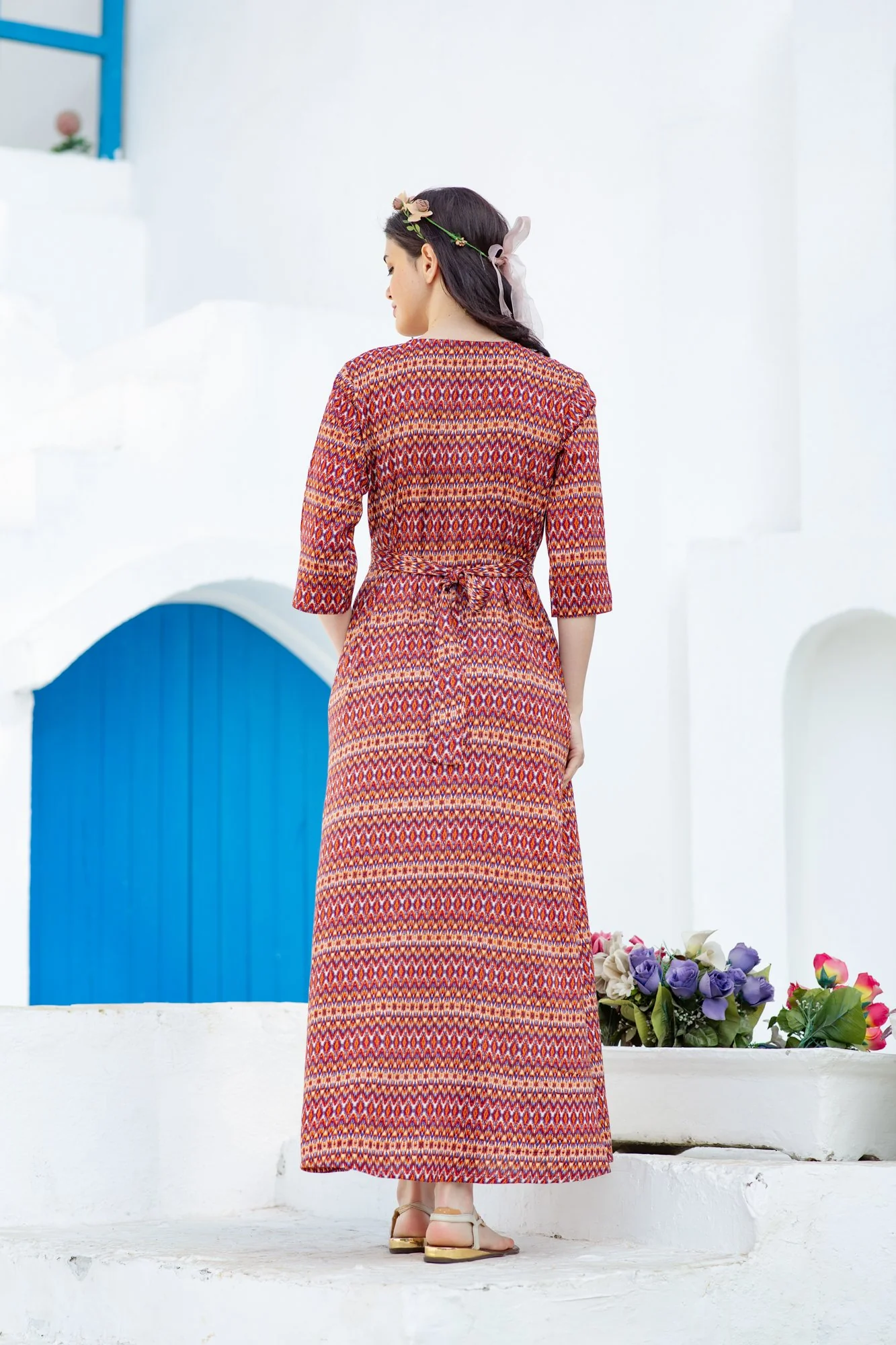 Ombre Stripe  Side Slit Maternity & Feeding Dress - Chenance