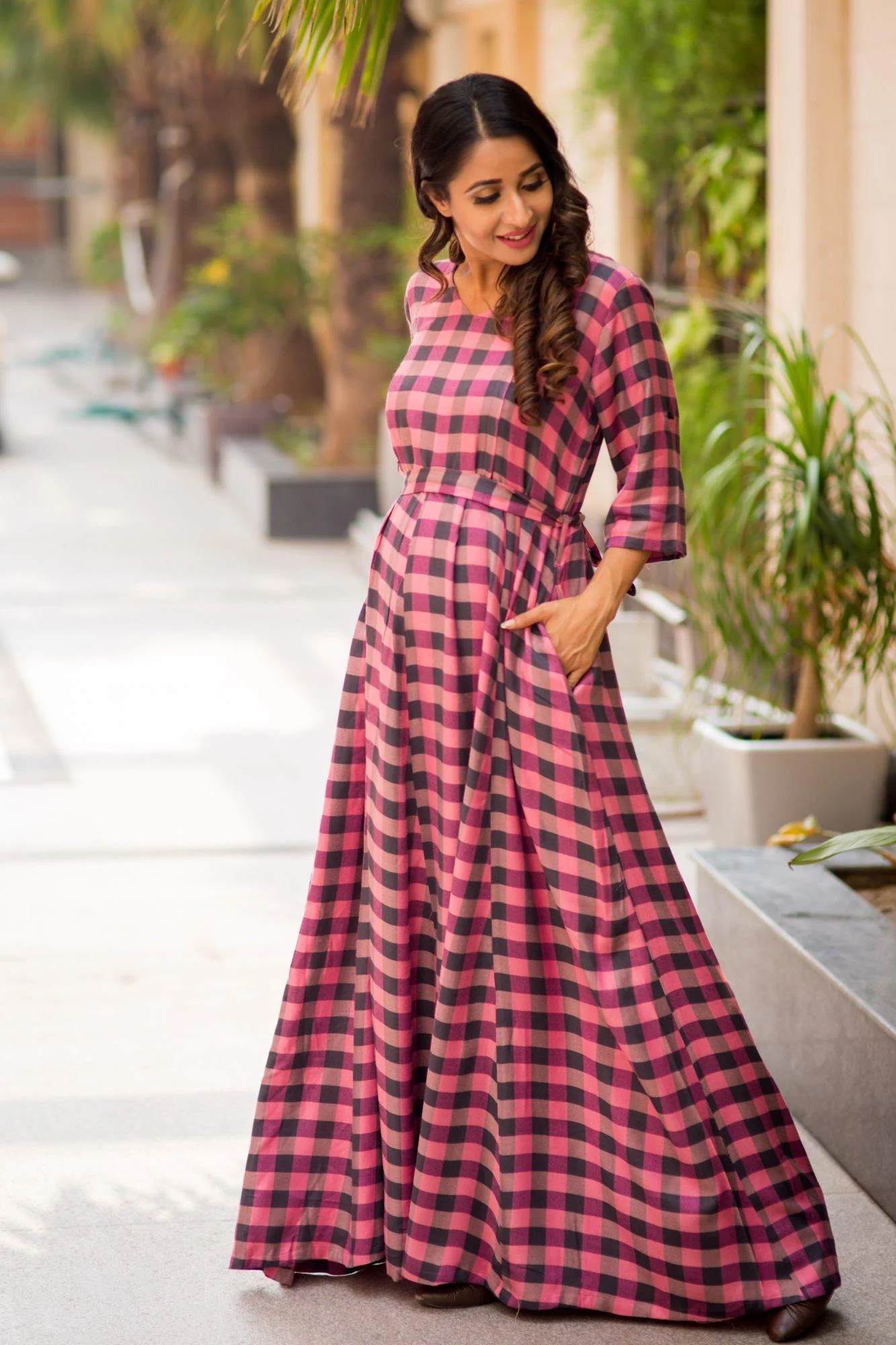 Bubblegum Plaid Maternity & Nursing Maxi Dress - Chenance