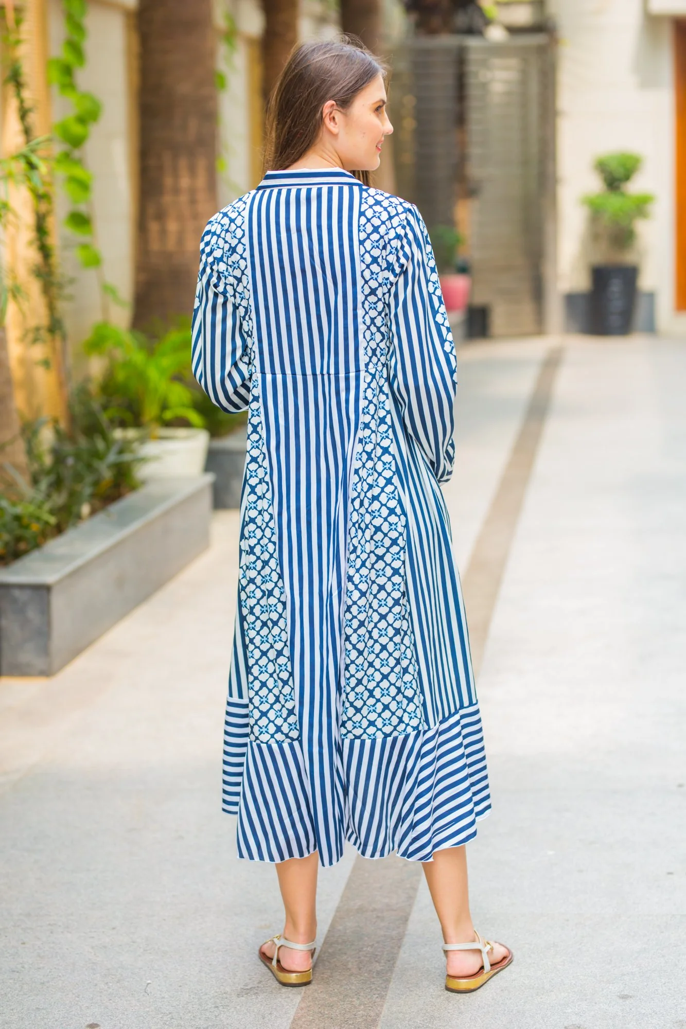 Indigo Striped Maternity and Nursing Maxi Dress - Chenance