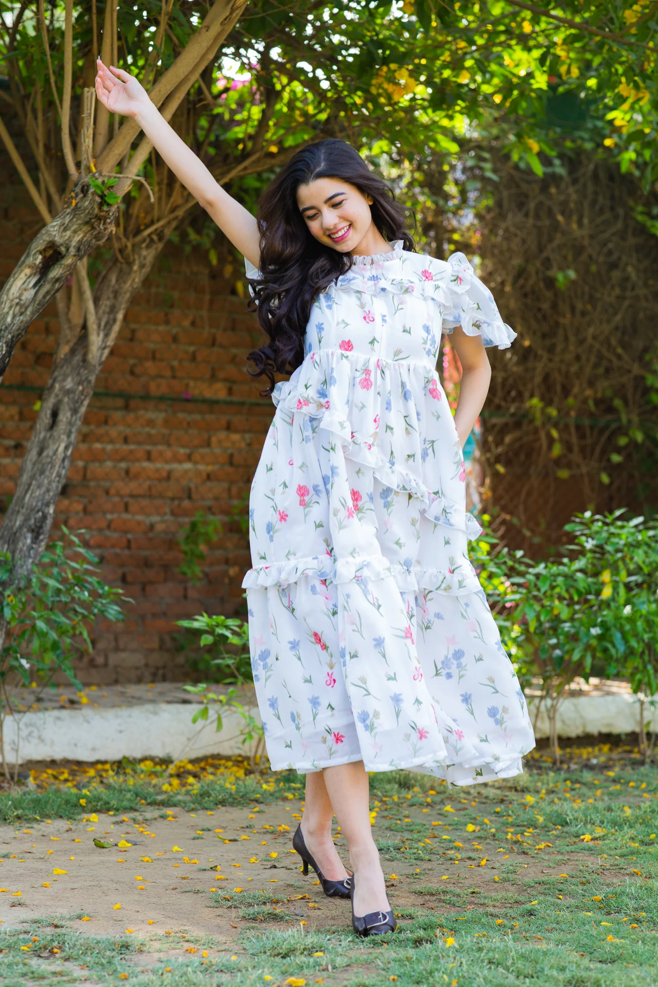 Angelic White Bloom Maternity & Nursing Frill Dress - Chenance