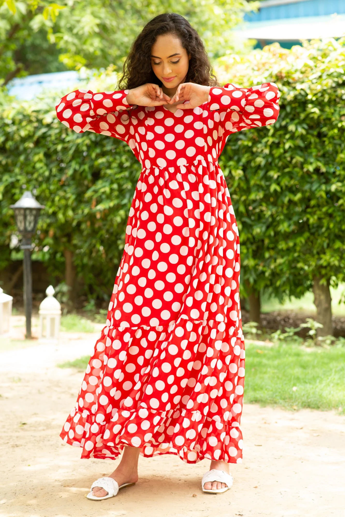 Playful Red Polka Maternity & Nursing Dress - Chenance
