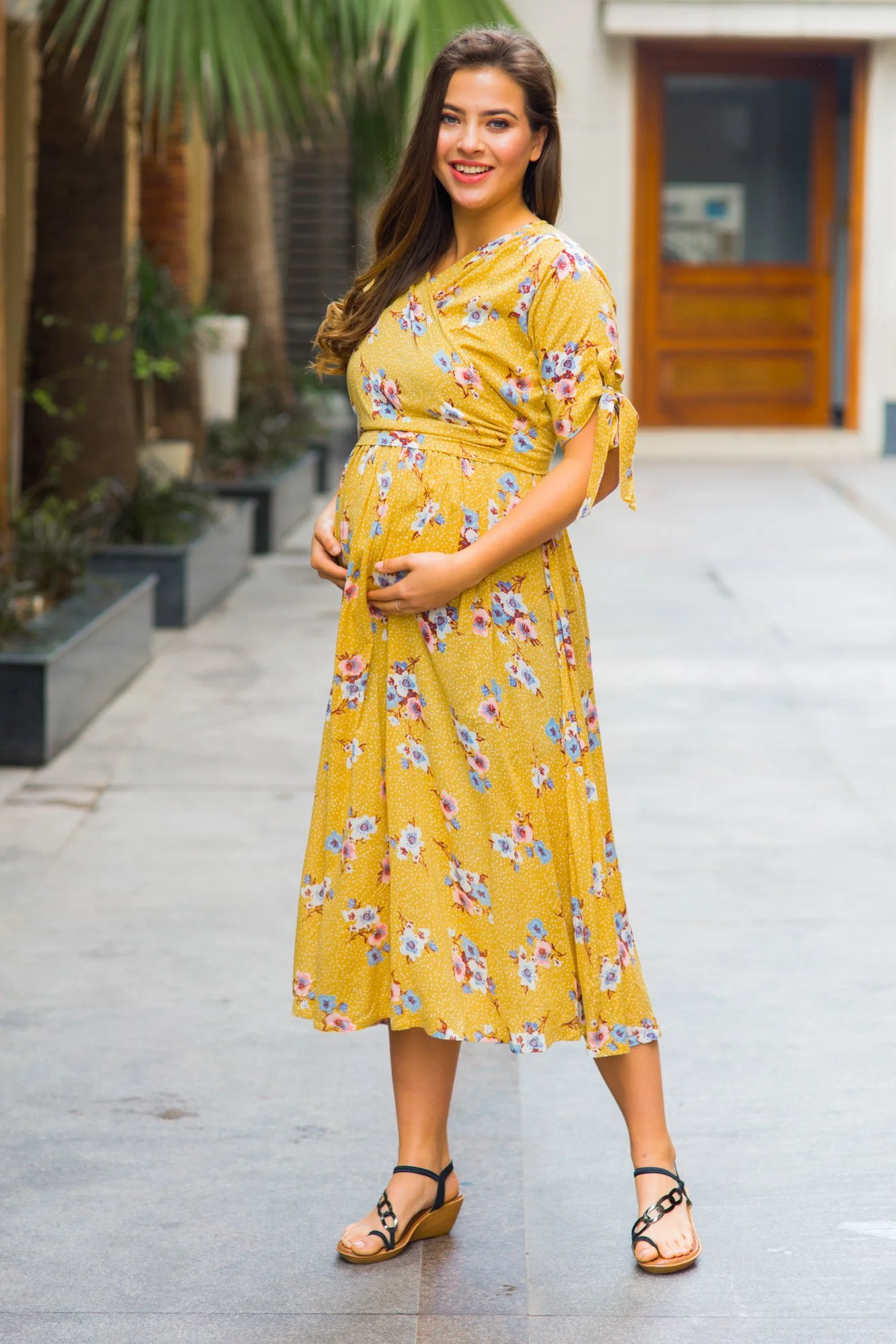 Marigold Maternity & Nursing Wrap Midi Dress - Chenance