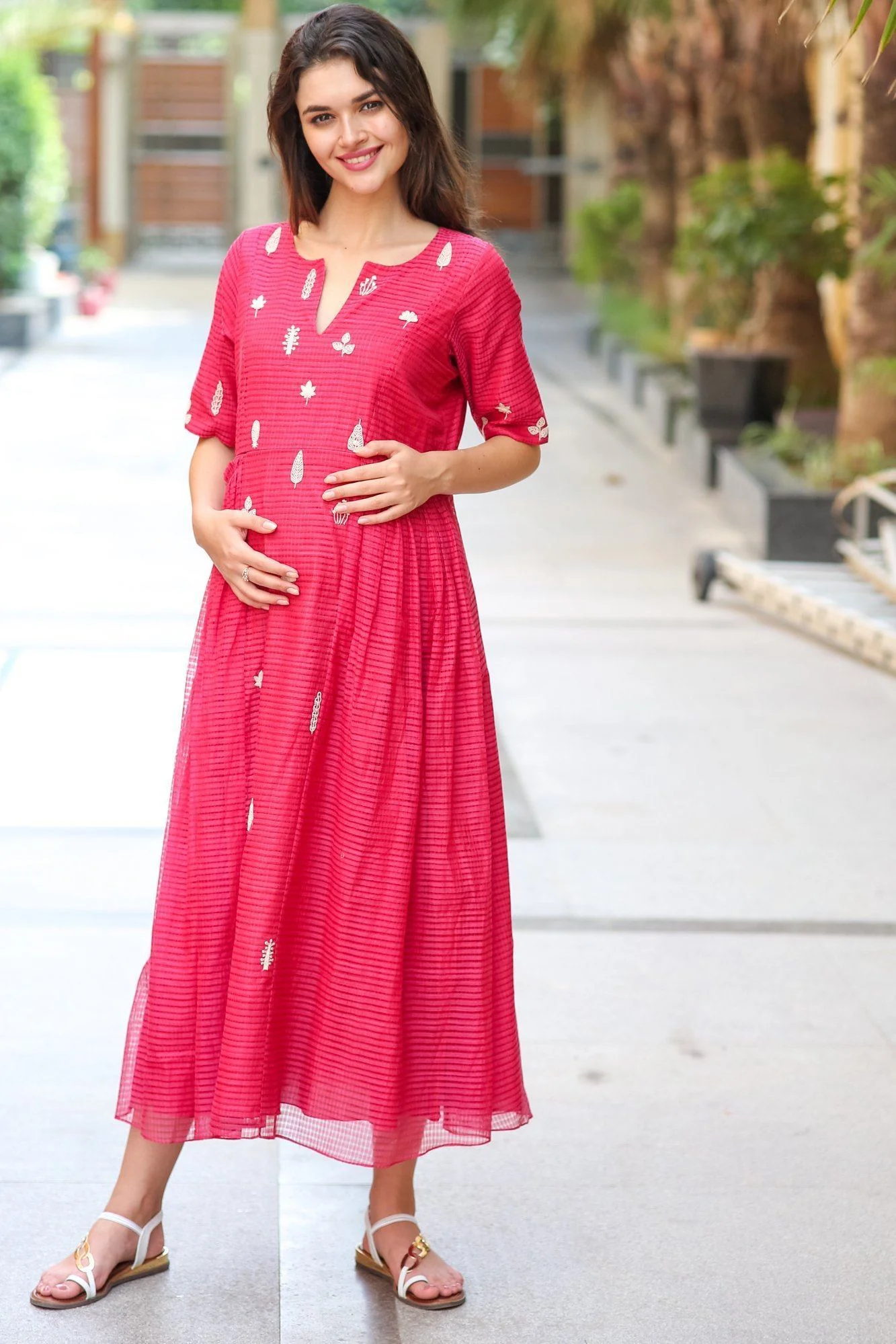 Premium Pink Bead Maternity Dress - Chenance