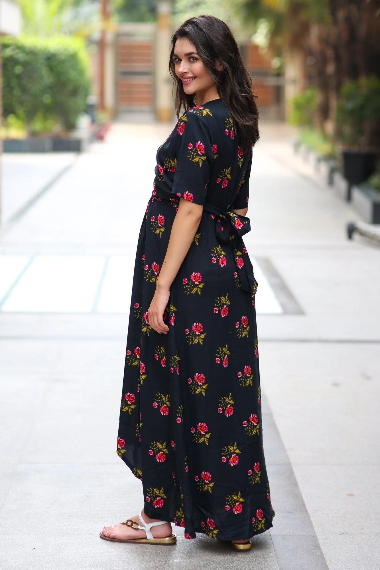 Midnight Rose High-Low Maternity & Nursing Wrap Dress - Chenance