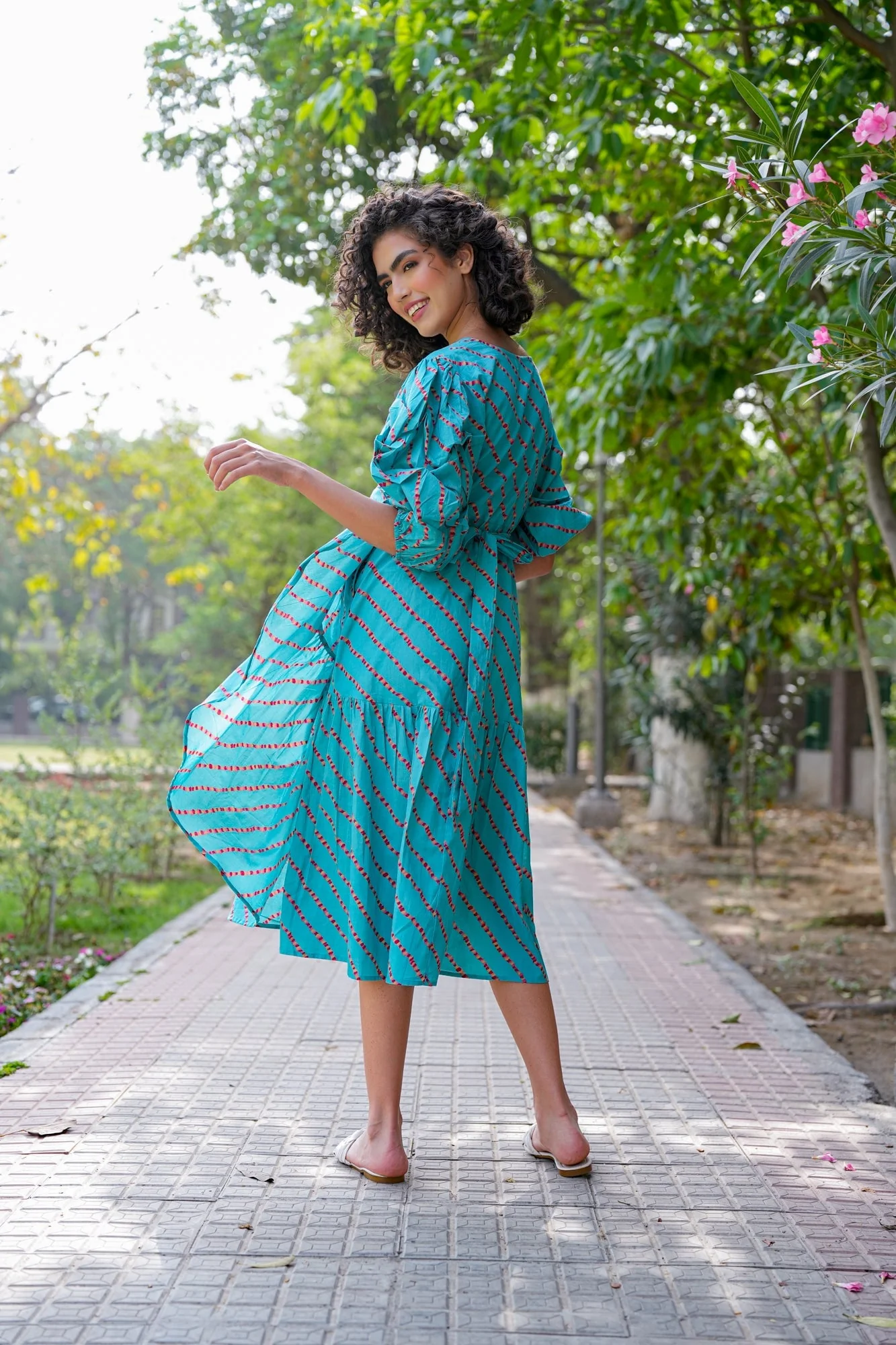 Charming Cerulean Blue Maternity & Nursing Frill Wrap Dress (100% Cotton) - Chenance