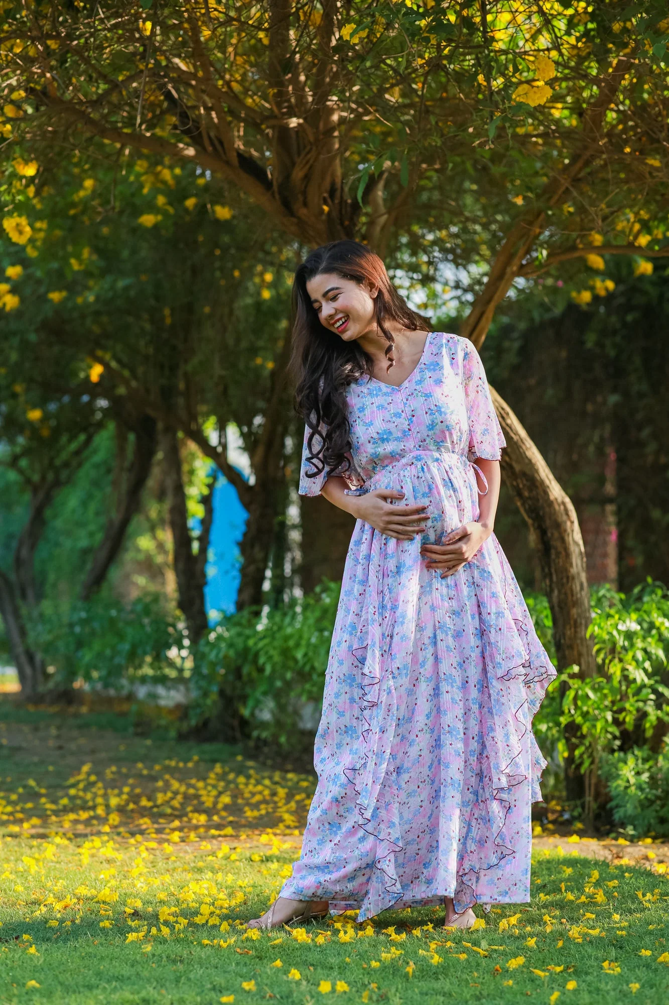 Luxe Soothing Light Pink Maternity & Nursing Flow Dress - Chenance